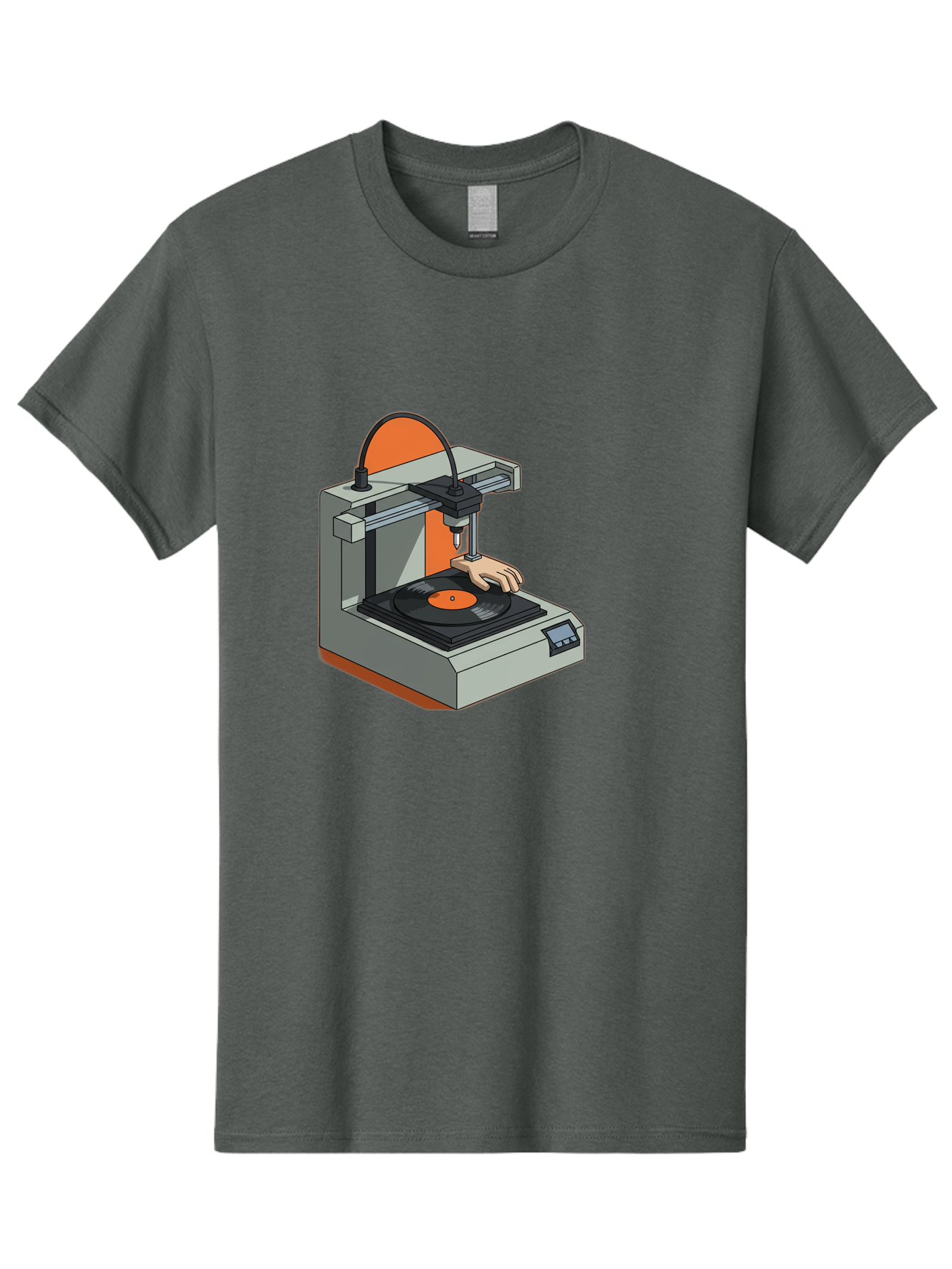 3D-Printer-Vinyl-Record Men'S Graphic Tee, 100% Cotton, Comfortable Casual Summer Wear, Machine Washable, 3D Printing Technology, Vinyl Record Production, Innovative Manufacturing, Creative Design, Futuristic Machinery, Digital Fabrication, Baa049