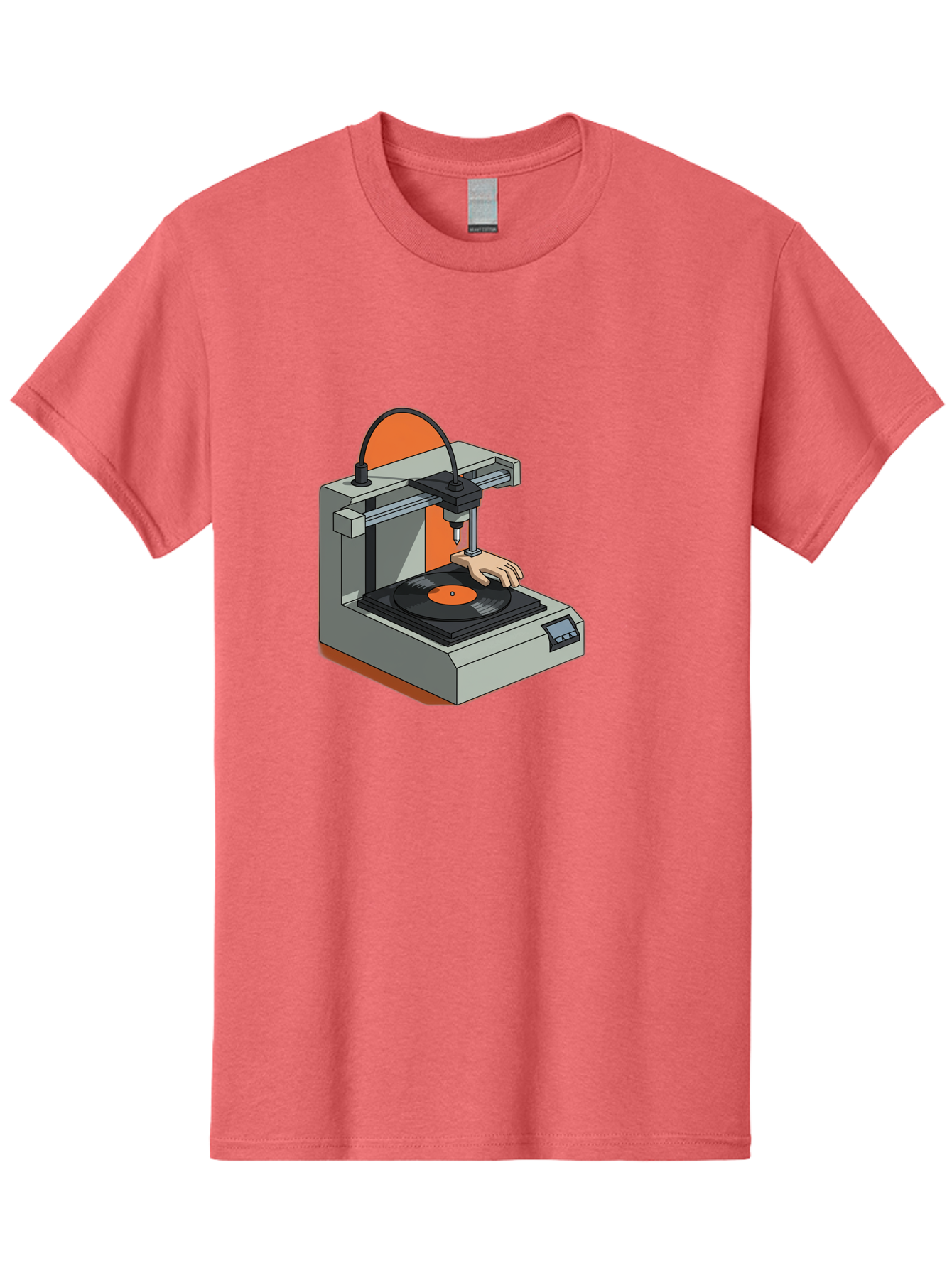 3D-Printer-Vinyl-Record Men'S Graphic Tee, 100% Cotton, Comfortable Casual Summer Wear, Machine Washable, 3D Printing Technology, Vinyl Record Production, Innovative Manufacturing, Creative Design, Futuristic Machinery, Digital Fabrication, Baa049