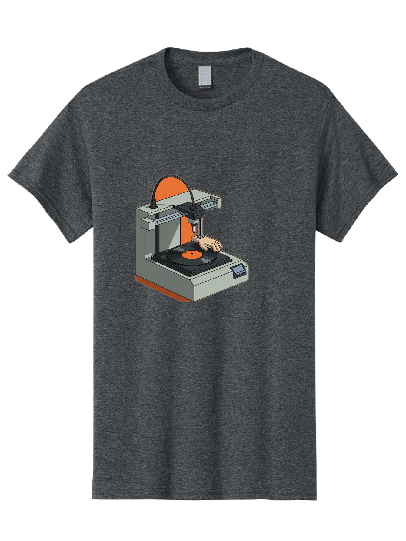 3D-Printer-Vinyl-Record Men'S Graphic Tee, 100% Cotton, Comfortable Casual Summer Wear, Machine Washable, 3D Printing Technology, Vinyl Record Production, Innovative Manufacturing, Creative Design, Futuristic Machinery, Digital Fabrication, Baa049