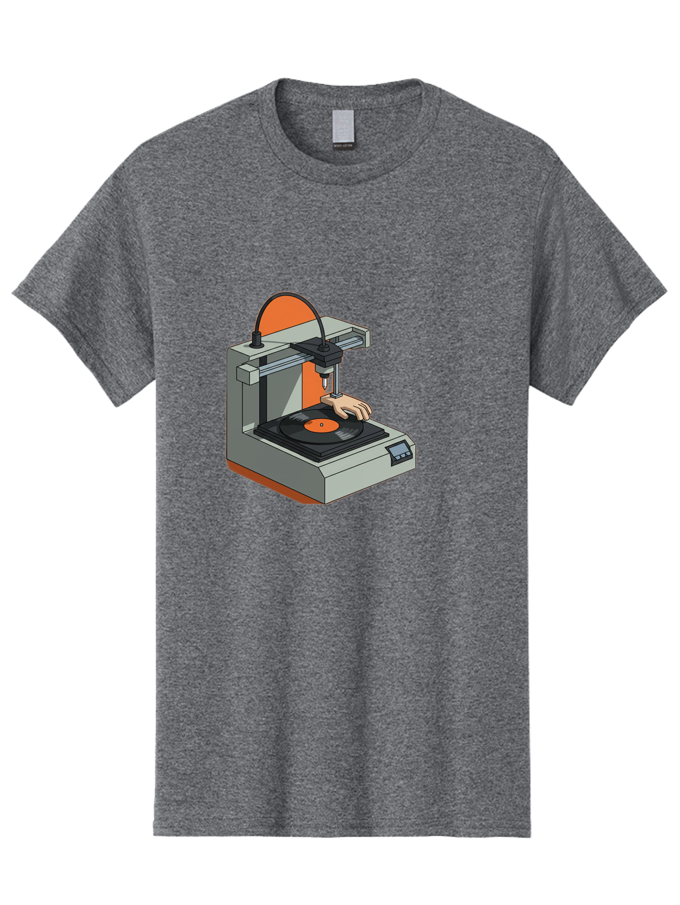 3D-Printer-Vinyl-Record Men'S Graphic Tee, 100% Cotton, Comfortable Casual Summer Wear, Machine Washable, 3D Printing Technology, Vinyl Record Production, Innovative Manufacturing, Creative Design, Futuristic Machinery, Digital Fabrication, Baa049