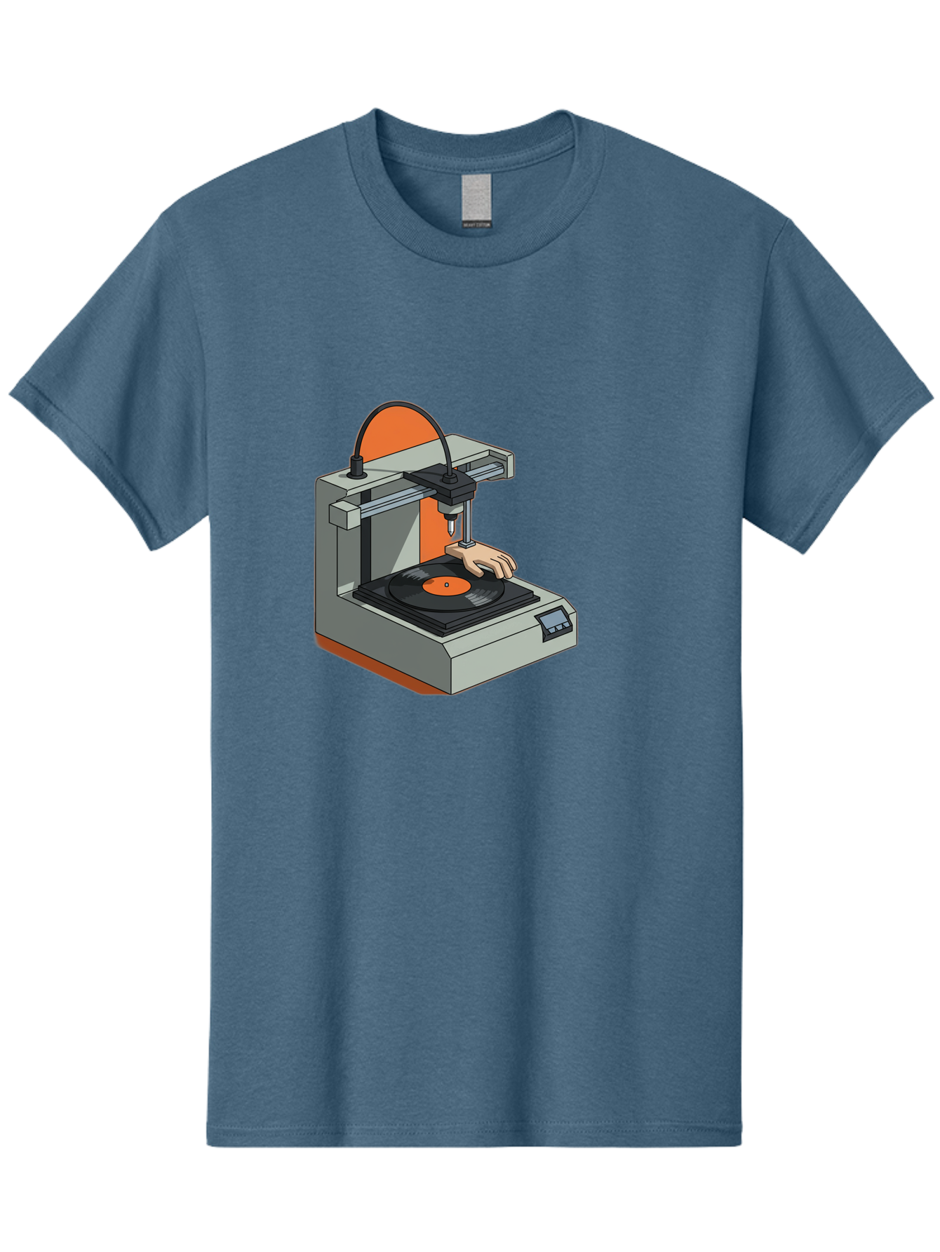 3D-Printer-Vinyl-Record Men'S Graphic Tee, 100% Cotton, Comfortable Casual Summer Wear, Machine Washable, 3D Printing Technology, Vinyl Record Production, Innovative Manufacturing, Creative Design, Futuristic Machinery, Digital Fabrication, Baa049