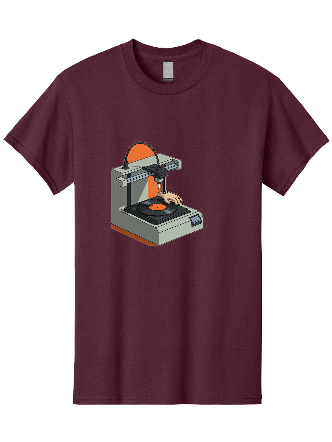 3D-Printer-Vinyl-Record Men'S Graphic Tee, 100% Cotton, Comfortable Casual Summer Wear, Machine Washable, 3D Printing Technology, Vinyl Record Production, Innovative Manufacturing, Creative Design, Futuristic Machinery, Digital Fabrication, Baa049