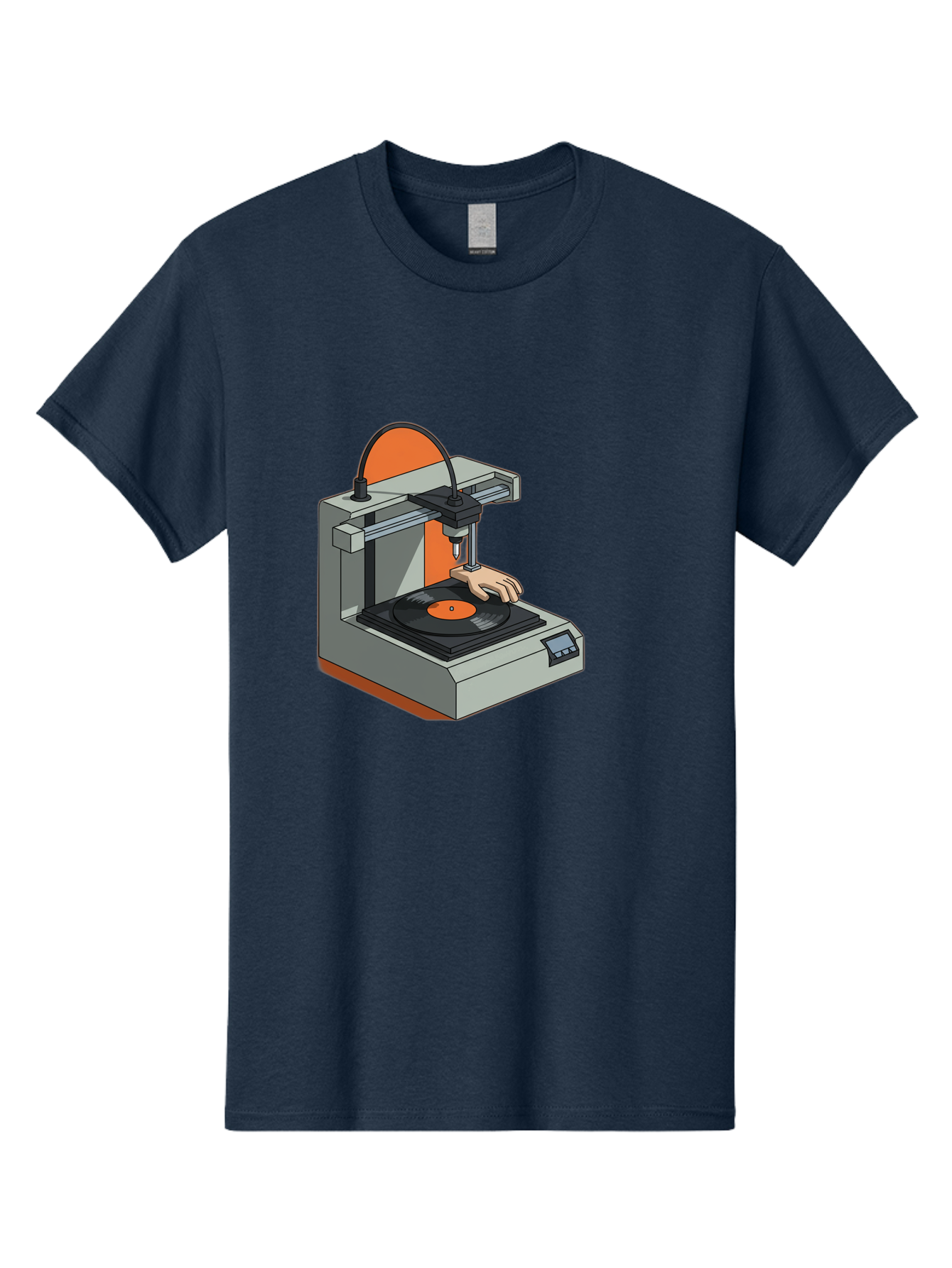 3D-Printer-Vinyl-Record Men'S Graphic Tee, 100% Cotton, Comfortable Casual Summer Wear, Machine Washable, 3D Printing Technology, Vinyl Record Production, Innovative Manufacturing, Creative Design, Futuristic Machinery, Digital Fabrication, Baa049