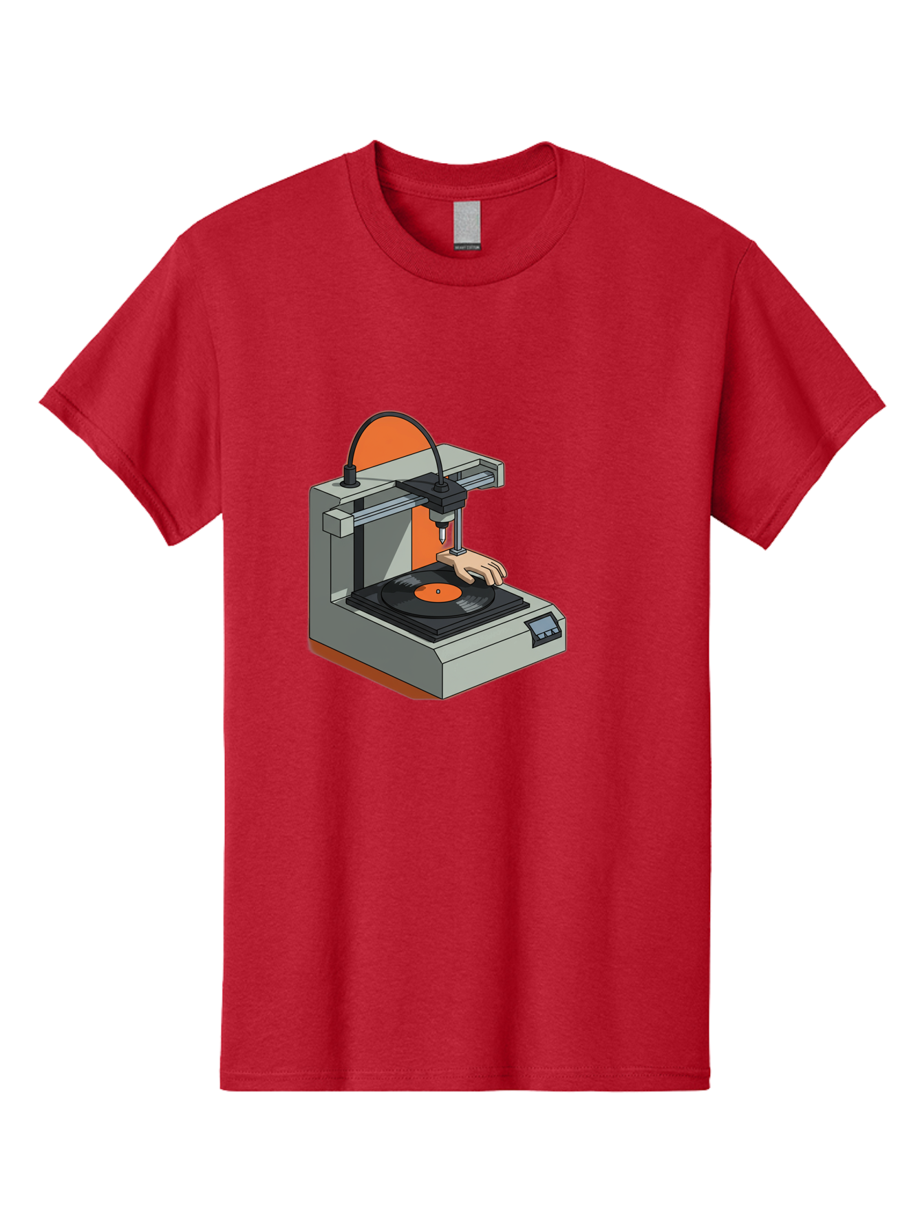 3D-Printer-Vinyl-Record Men'S Graphic Tee, 100% Cotton, Comfortable Casual Summer Wear, Machine Washable, 3D Printing Technology, Vinyl Record Production, Innovative Manufacturing, Creative Design, Futuristic Machinery, Digital Fabrication, Baa049