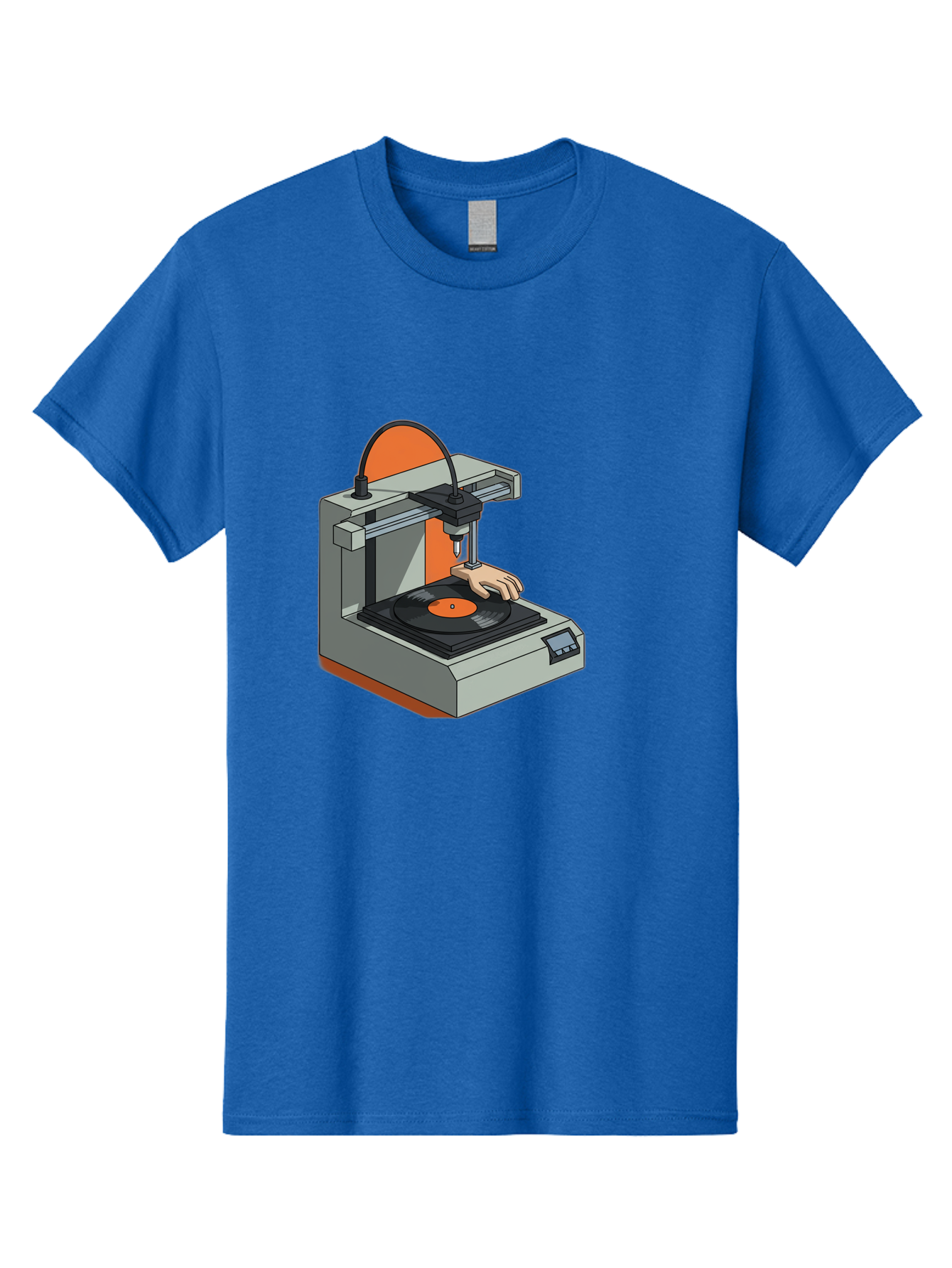 3D-Printer-Vinyl-Record Men'S Graphic Tee, 100% Cotton, Comfortable Casual Summer Wear, Machine Washable, 3D Printing Technology, Vinyl Record Production, Innovative Manufacturing, Creative Design, Futuristic Machinery, Digital Fabrication, Baa049