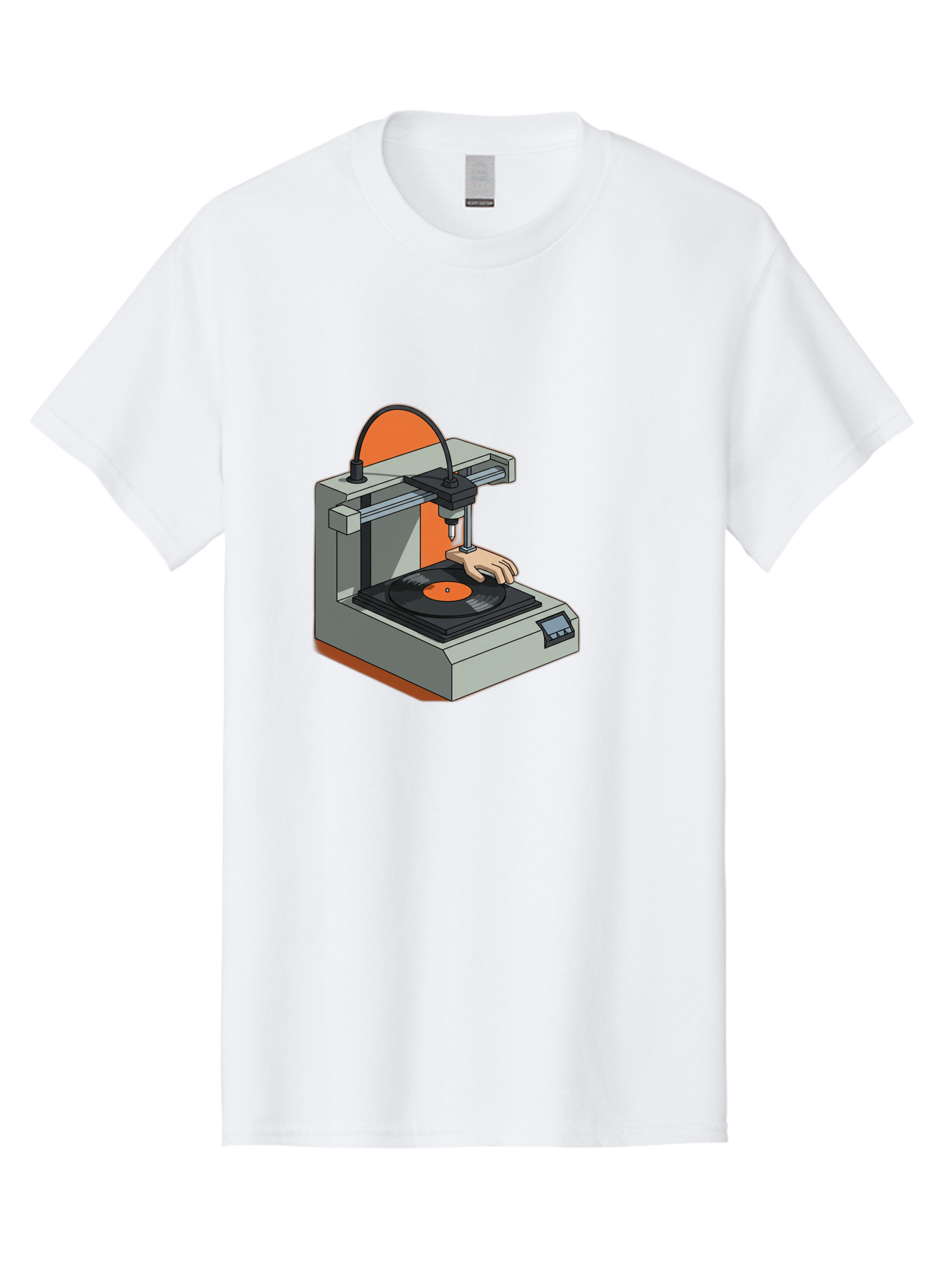 3D-Printer-Vinyl-Record Men'S Graphic Tee, 100% Cotton, Comfortable Casual Summer Wear, Machine Washable, 3D Printing Technology, Vinyl Record Production, Innovative Manufacturing, Creative Design, Futuristic Machinery, Digital Fabrication, Baa049