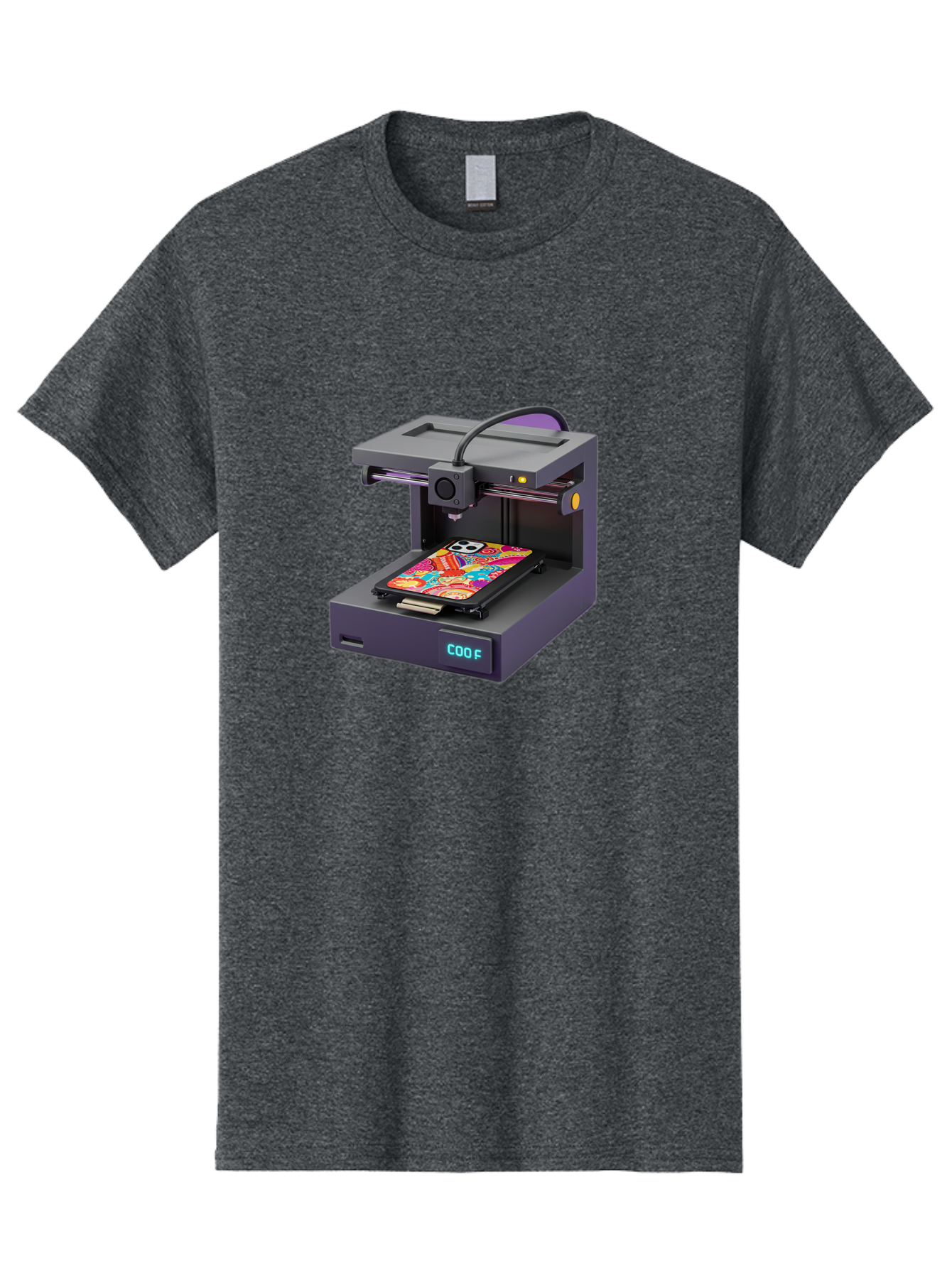 3D-Printer-With-Phone-Case Men'S Graphic Tee, 100% Cotton, Comfortable Casual Summer Wear, Machine Washable, 3D Printing Technology, Vibrant Phone Case, Colorful Design, Sugar Skull Art, Creative Printing, Modern Machinery, Baa050