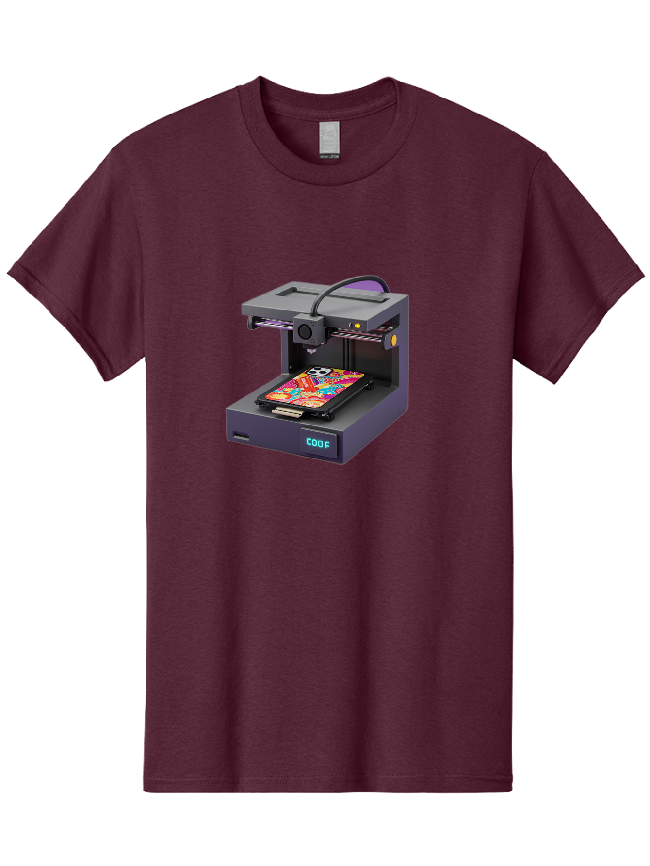 3D-Printer-With-Phone-Case Men'S Graphic Tee, 100% Cotton, Comfortable Casual Summer Wear, Machine Washable, 3D Printing Technology, Vibrant Phone Case, Colorful Design, Sugar Skull Art, Creative Printing, Modern Machinery, Baa050