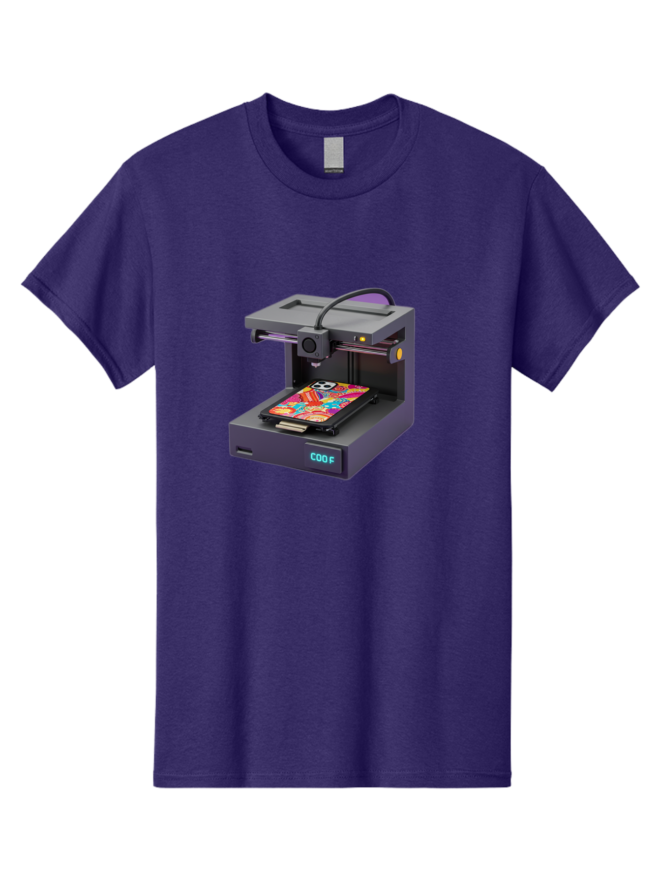 3D-Printer-With-Phone-Case Men'S Graphic Tee, 100% Cotton, Comfortable Casual Summer Wear, Machine Washable, 3D Printing Technology, Vibrant Phone Case, Colorful Design, Sugar Skull Art, Creative Printing, Modern Machinery, Baa050