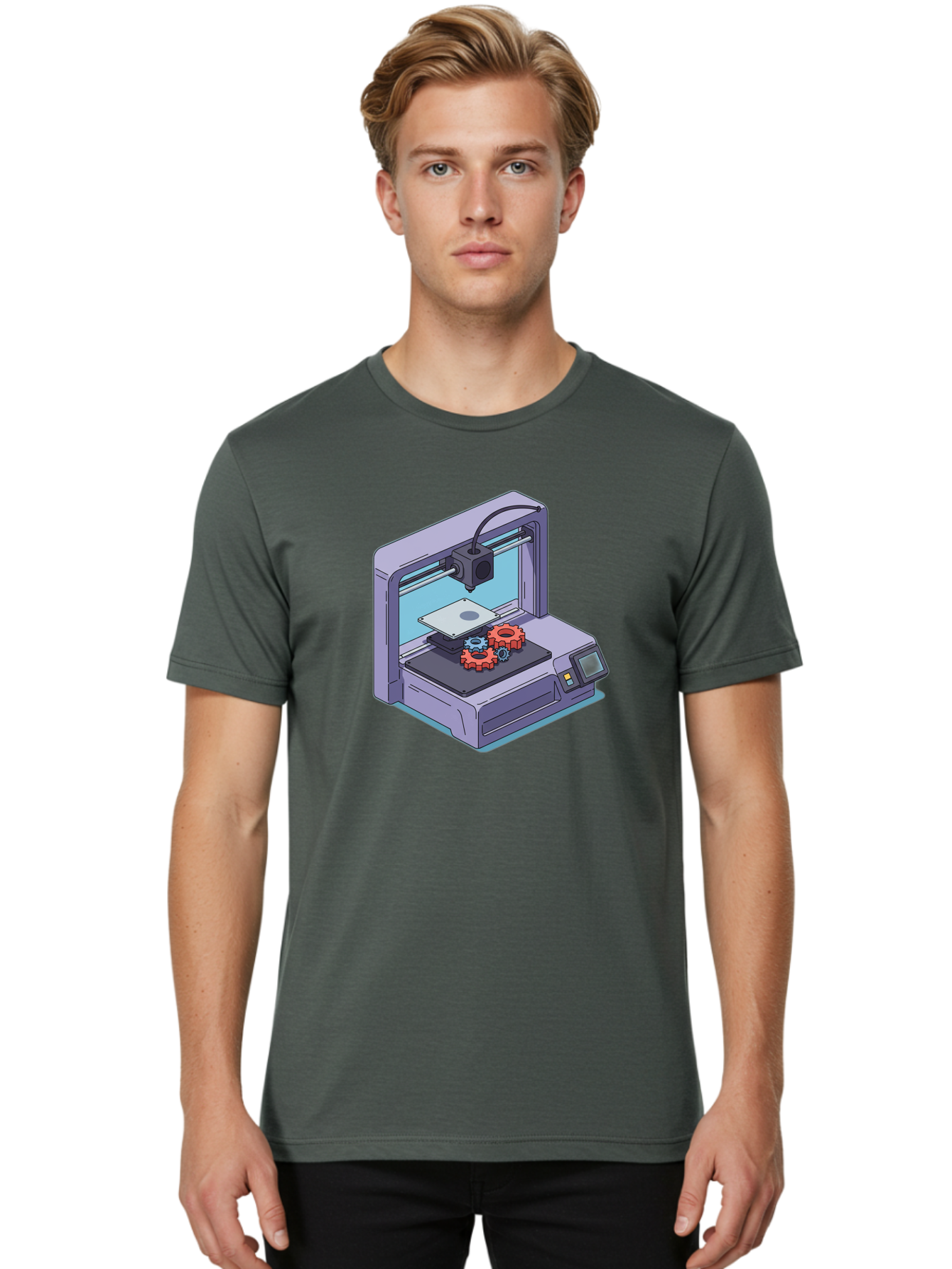 3D-Printer Men'S Graphic Tee, 100% Cotton, Comfortable Casual Summer Wear, Machine Washable, 3D Printing Technology, Additive Manufacturing, Industrial Gear Production, Printer Machine, Object Creation, Layer By Layer Printing, Baa052