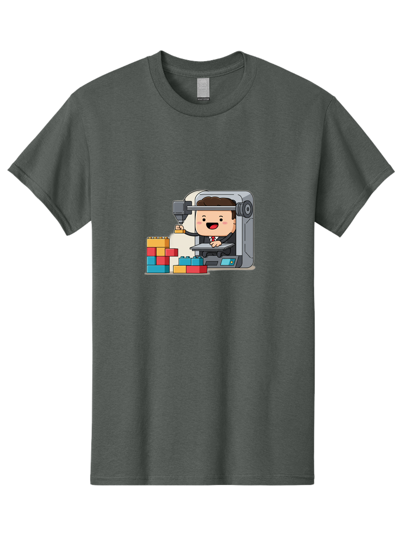 3D-Printing Men'S Graphic Tee, 100% Cotton, Comfortable Casual Summer Wear, Machine Washable, 3D Printing Technology, Additive Manufacturing, Businessman Operating Printer, Colorful Blocks, Construction, Innovation, Rapid Prototyping, Baa054