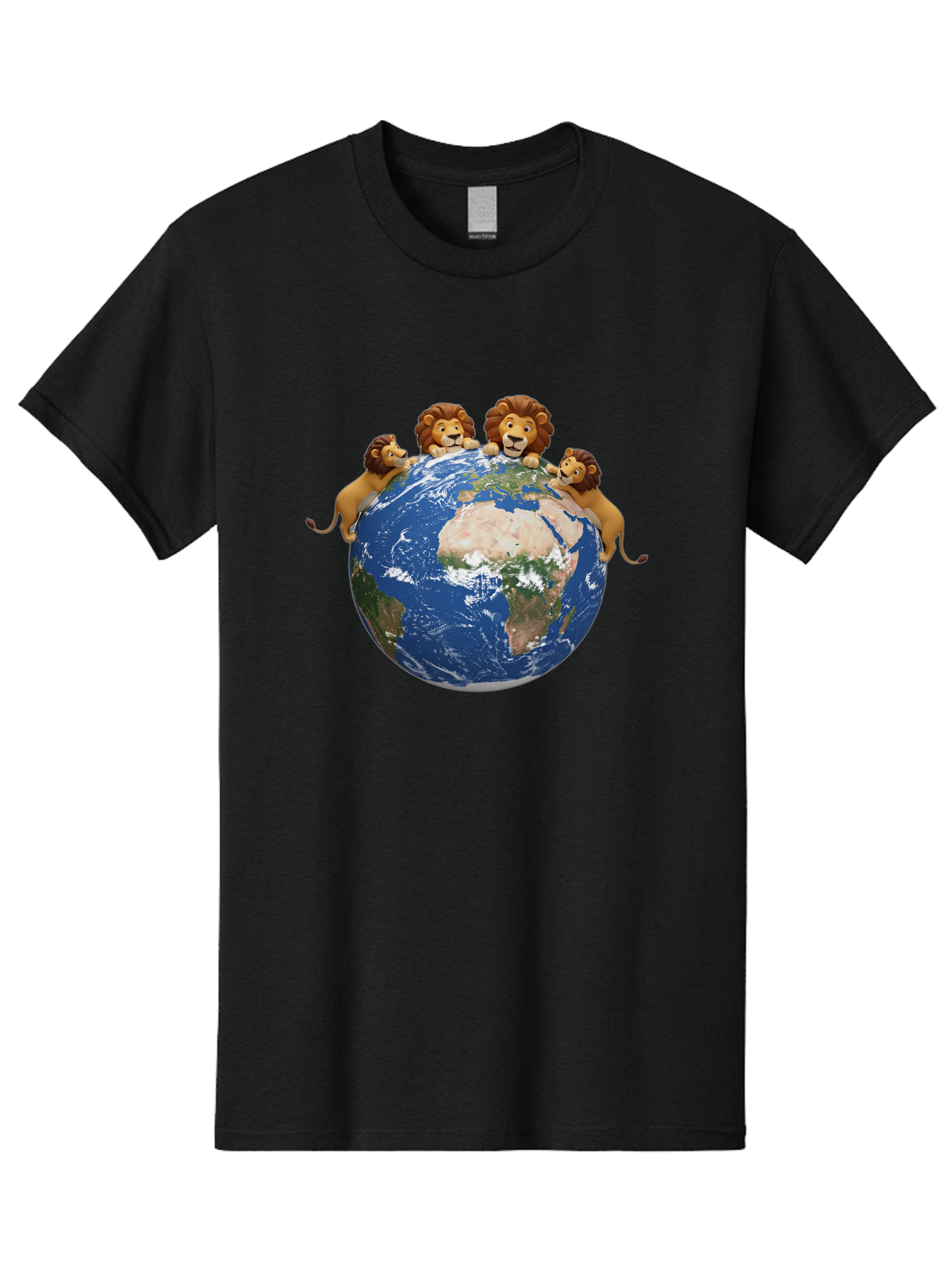 4-Lions-Holding-Globe Men'S Graphic Tee, 100% Cotton, Comfortable Casual Summer Wear, Machine Washable, Lions Holding The World, Global Unity, Conservation Efforts, Wildlife Protection, Earth, Lions Together, Global Awareness Baa056