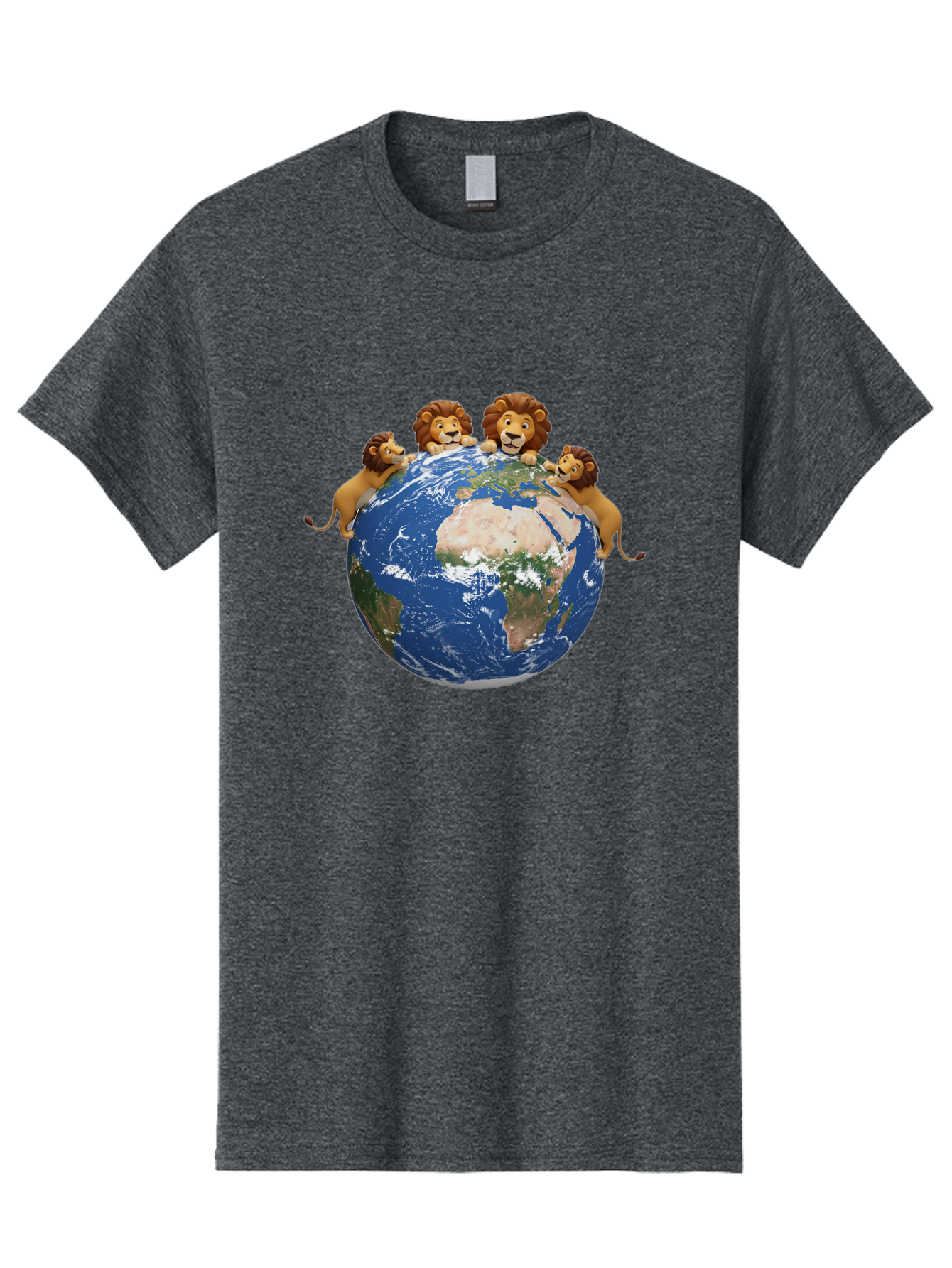 4-Lions-Holding-Globe Men'S Graphic Tee, 100% Cotton, Comfortable Casual Summer Wear, Machine Washable, Lions Holding The World, Global Unity, Conservation Efforts, Wildlife Protection, Earth, Lions Together, Global Awareness Baa056