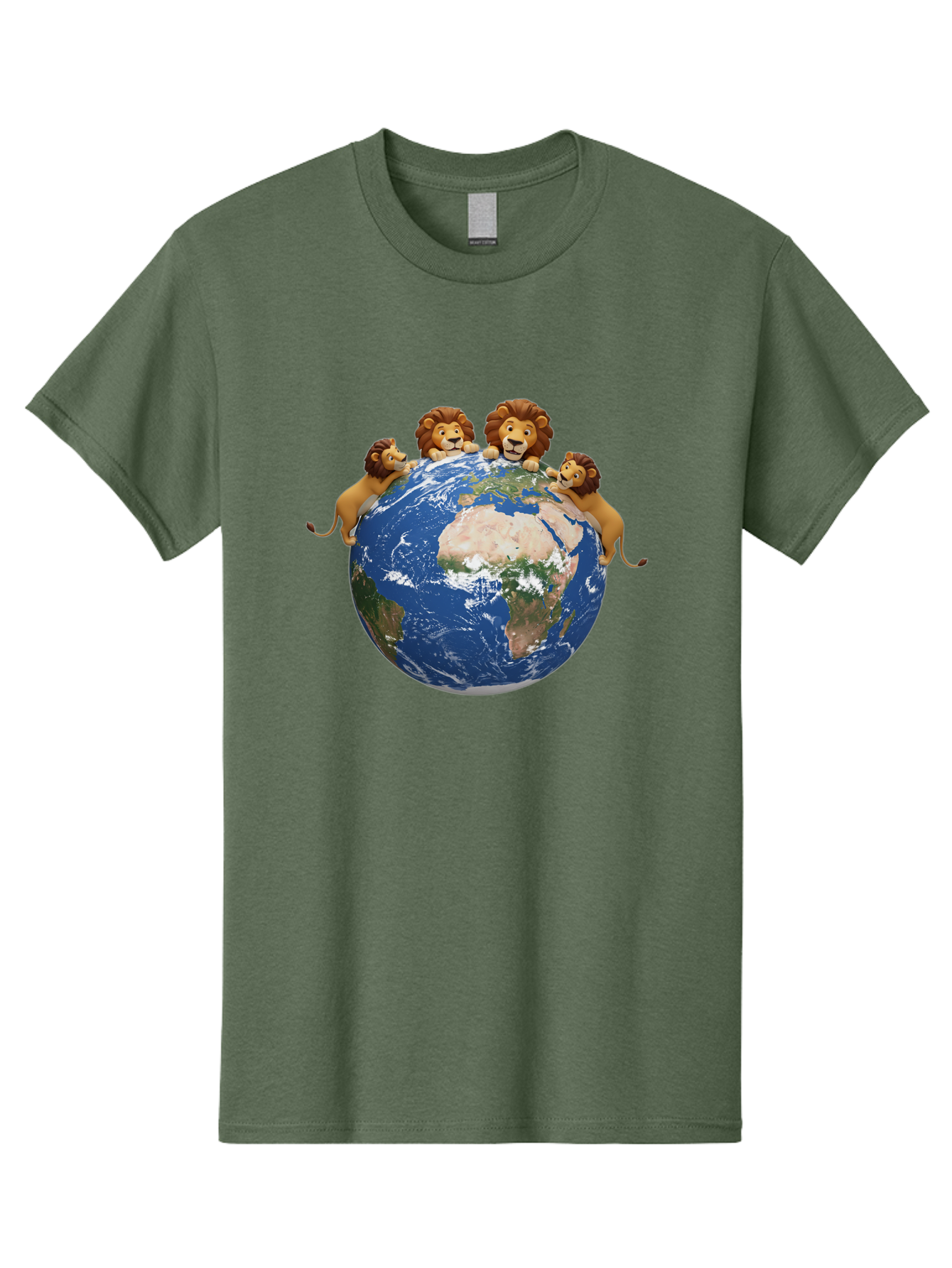 4-Lions-Holding-Globe Men'S Graphic Tee, 100% Cotton, Comfortable Casual Summer Wear, Machine Washable, Lions Holding The World, Global Unity, Conservation Efforts, Wildlife Protection, Earth, Lions Together, Global Awareness Baa056