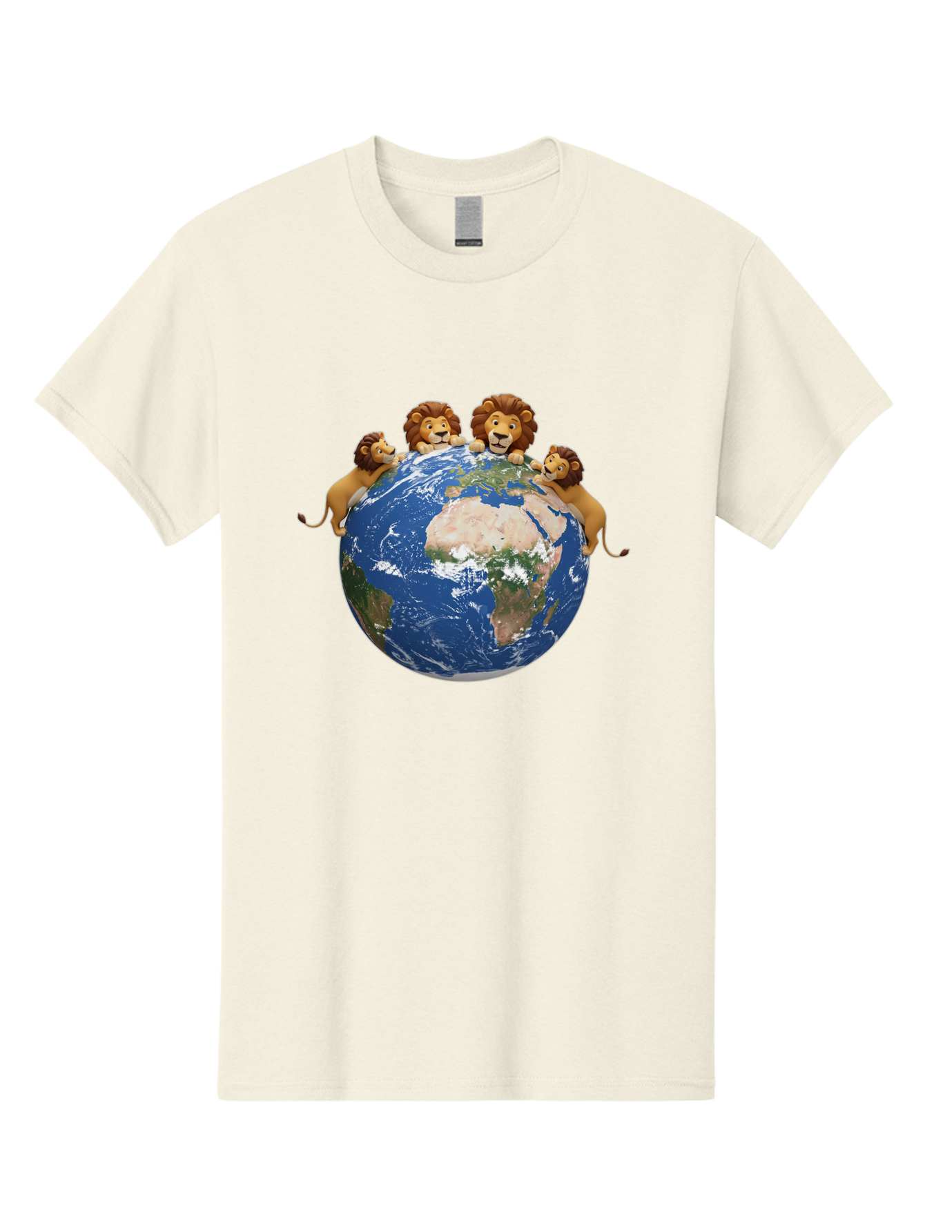 4-Lions-Holding-Globe Men'S Graphic Tee, 100% Cotton, Comfortable Casual Summer Wear, Machine Washable, Lions Holding The World, Global Unity, Conservation Efforts, Wildlife Protection, Earth, Lions Together, Global Awareness Baa056