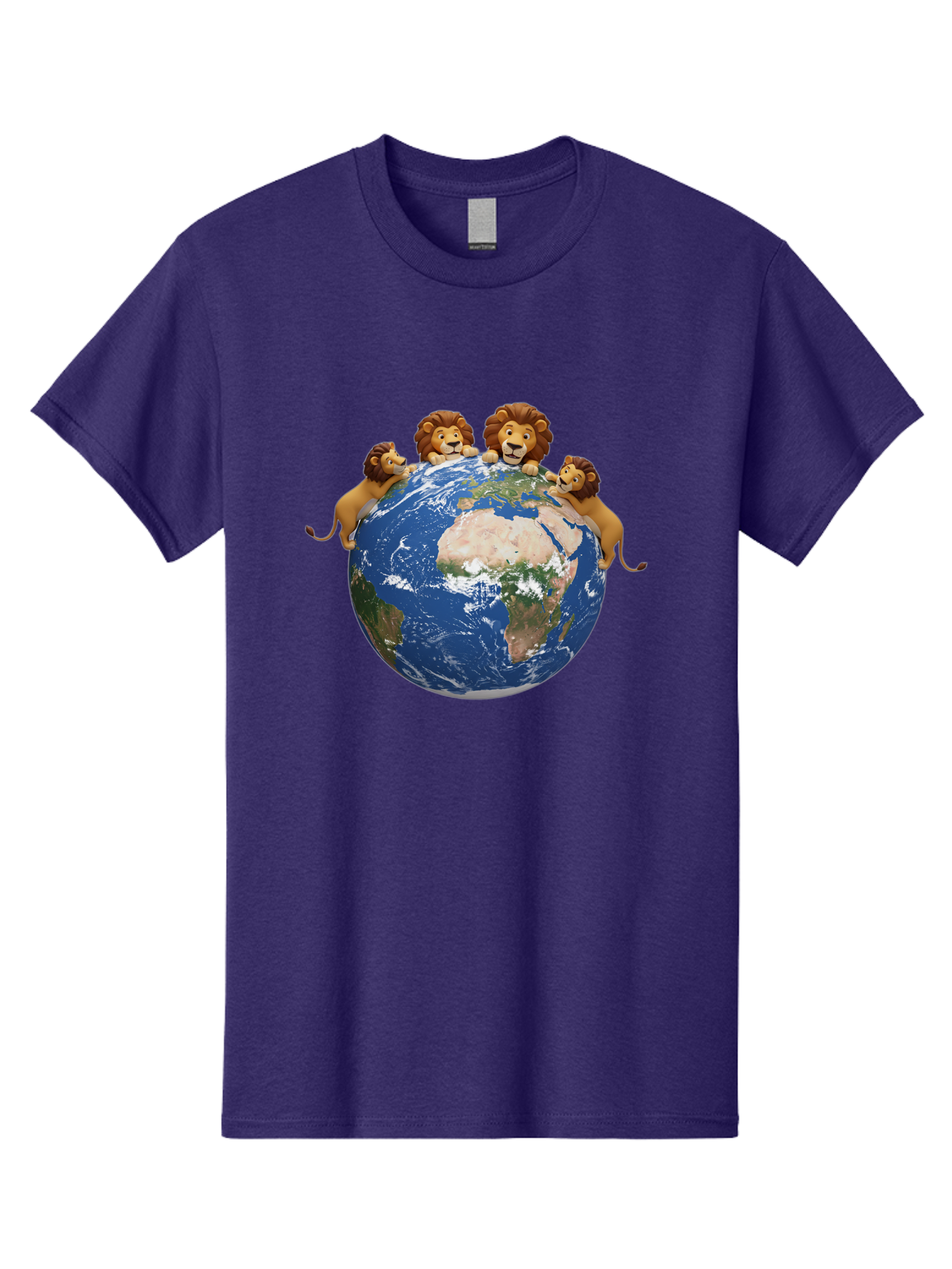 4-Lions-Holding-Globe Men'S Graphic Tee, 100% Cotton, Comfortable Casual Summer Wear, Machine Washable, Lions Holding The World, Global Unity, Conservation Efforts, Wildlife Protection, Earth, Lions Together, Global Awareness Baa056