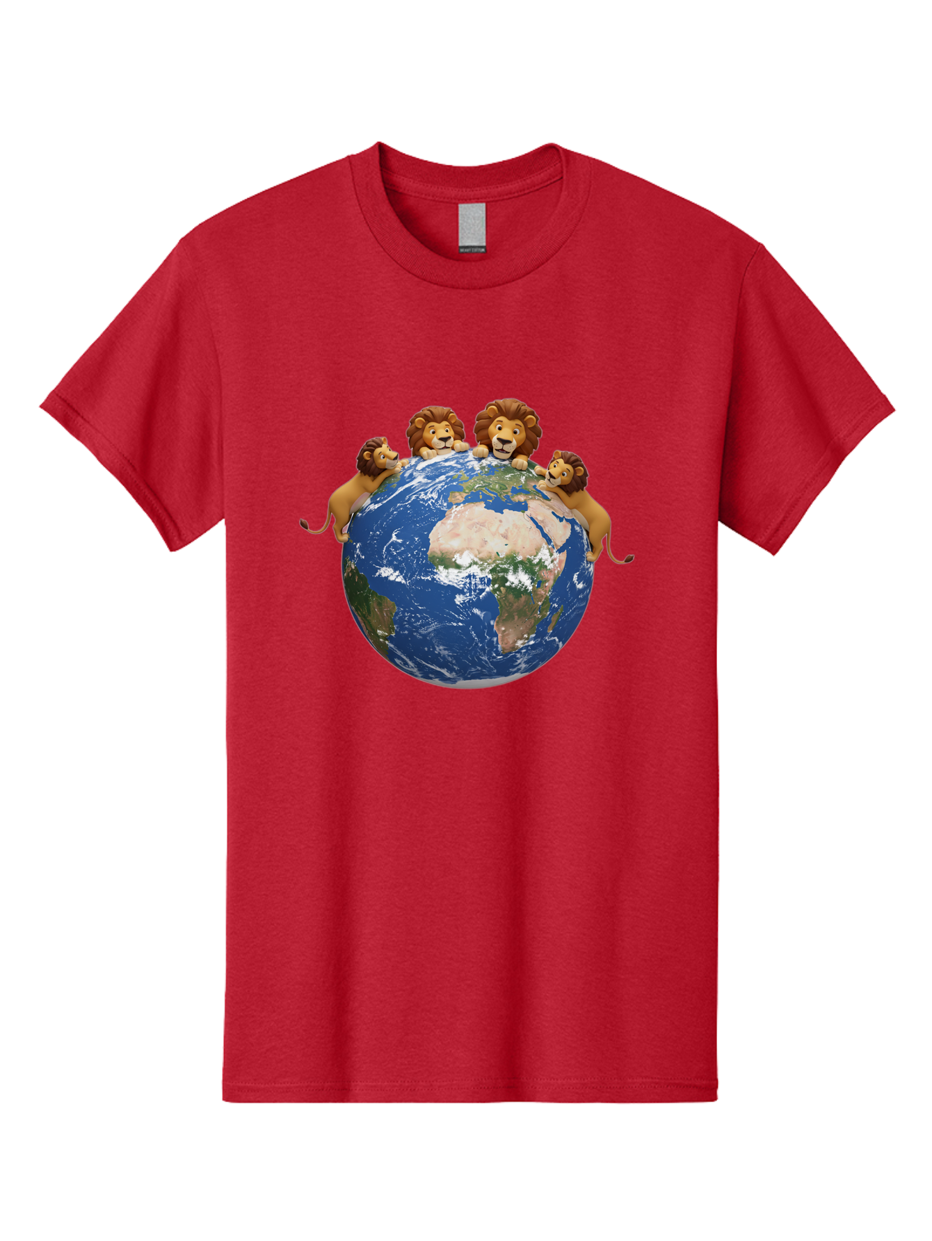 4-Lions-Holding-Globe Men'S Graphic Tee, 100% Cotton, Comfortable Casual Summer Wear, Machine Washable, Lions Holding The World, Global Unity, Conservation Efforts, Wildlife Protection, Earth, Lions Together, Global Awareness Baa056