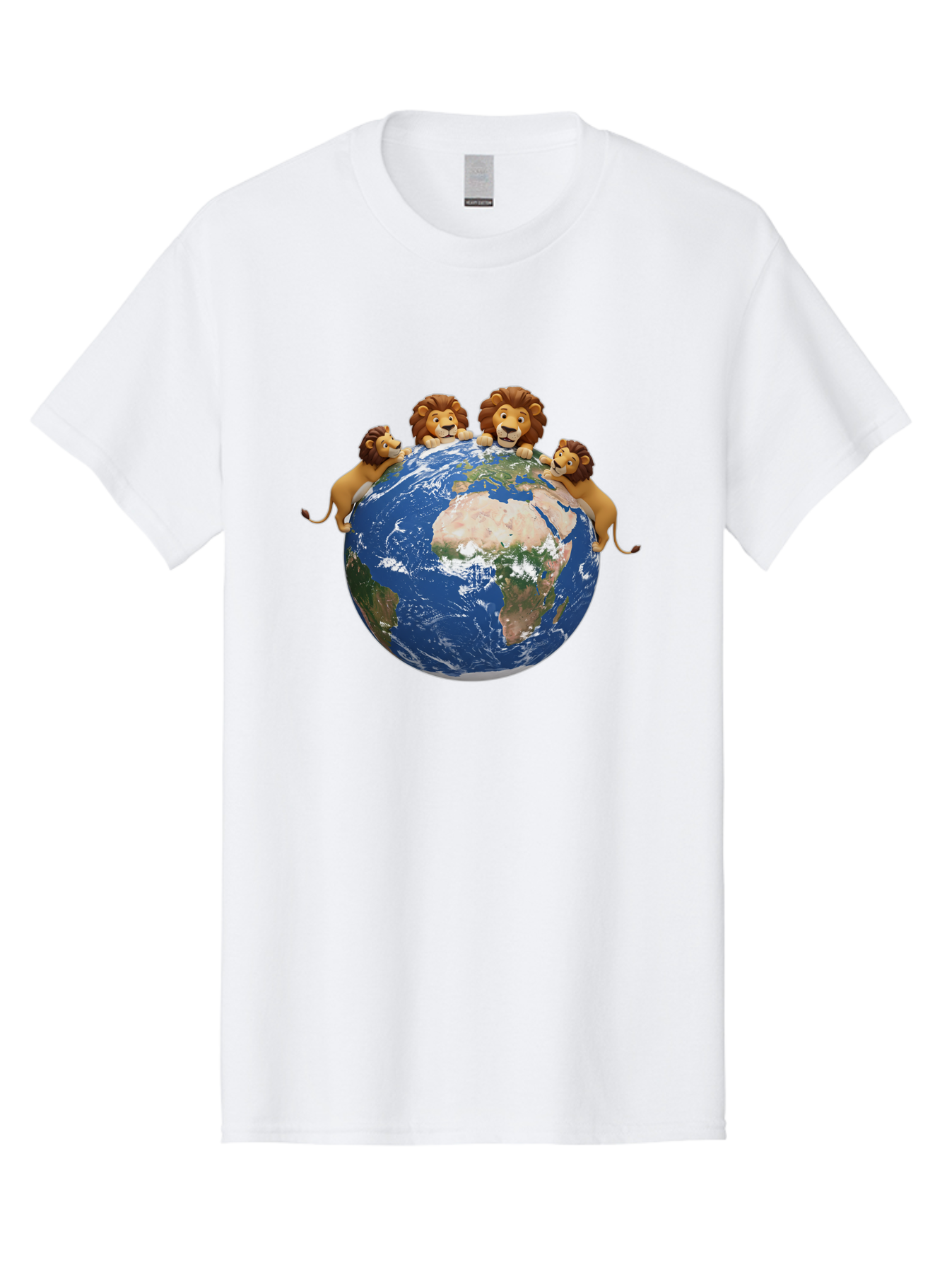 4-Lions-Holding-Globe Men'S Graphic Tee, 100% Cotton, Comfortable Casual Summer Wear, Machine Washable, Lions Holding The World, Global Unity, Conservation Efforts, Wildlife Protection, Earth, Lions Together, Global Awareness Baa056
