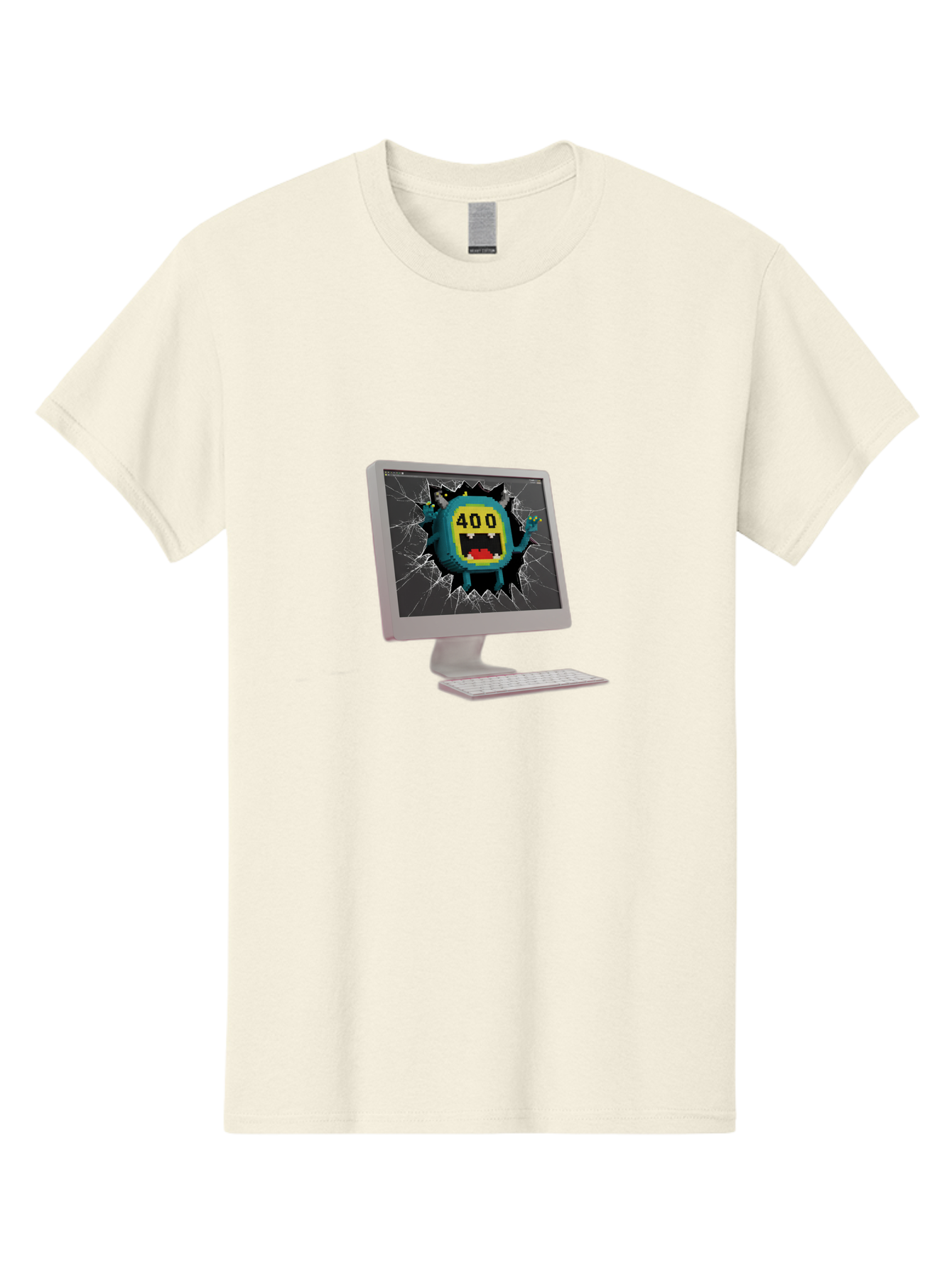 400-Error Men'S Graphic Tee, 100% Cotton, Comfortable Casual Summer Wear, Machine Washable, Error Message, Broken Screen, 400 Bad Request, Cartoon Monster, Cracked Glass, Digital Glitch, Frustrated User, Humorous Illustration, Baa057