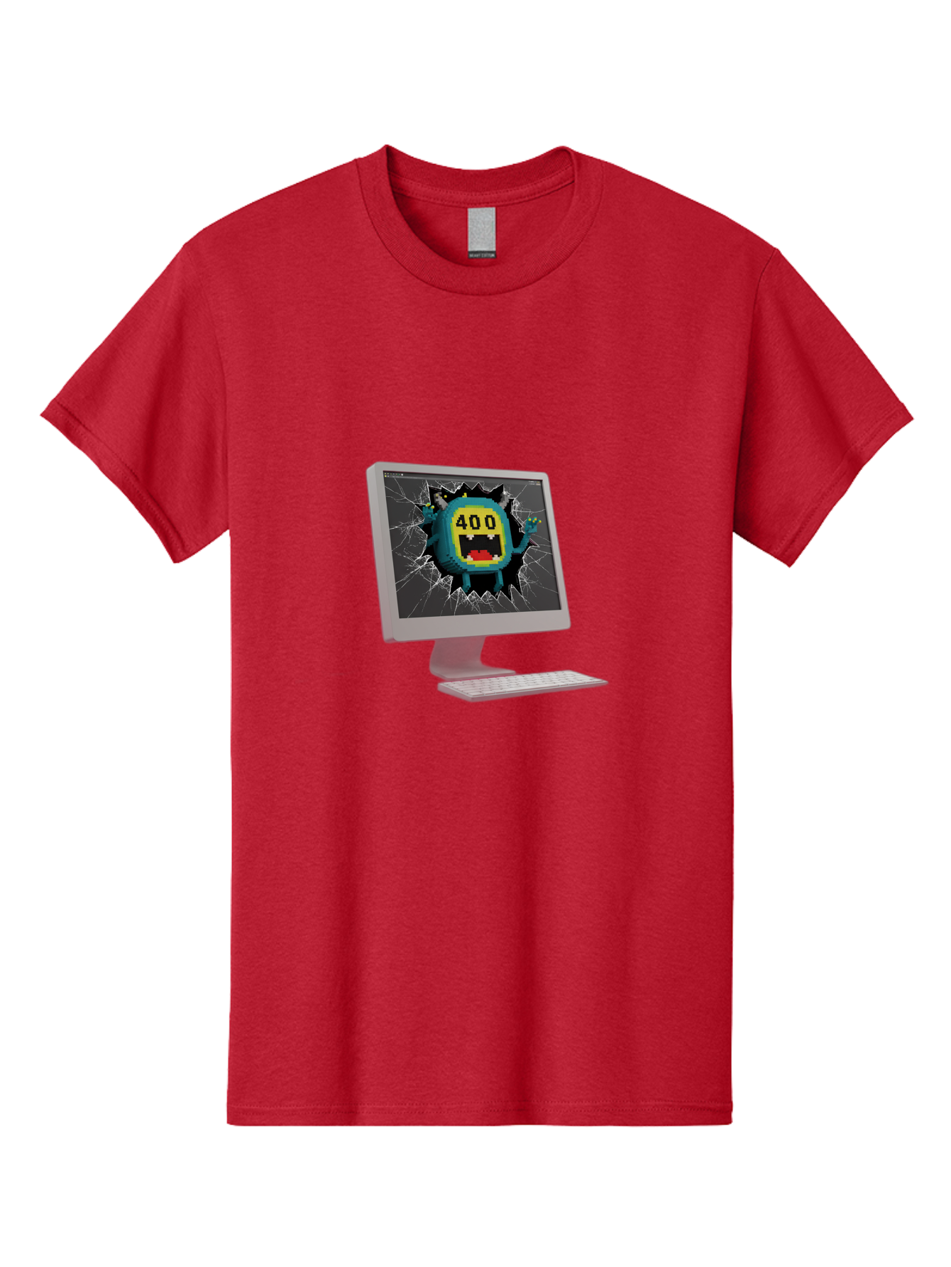 400-Error Men'S Graphic Tee, 100% Cotton, Comfortable Casual Summer Wear, Machine Washable, Error Message, Broken Screen, 400 Bad Request, Cartoon Monster, Cracked Glass, Digital Glitch, Frustrated User, Humorous Illustration, Baa057