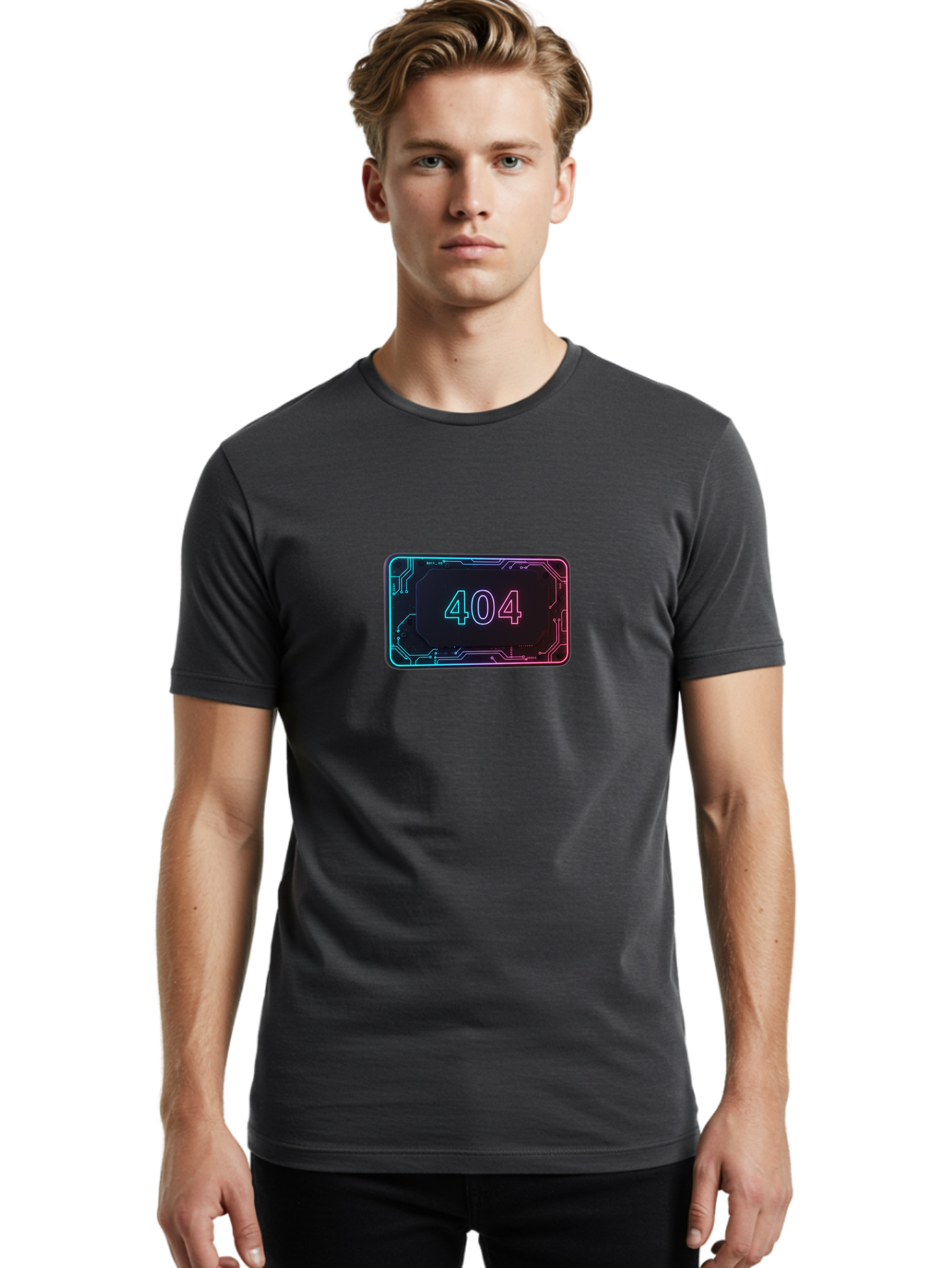 404-8 Men'S Graphic Tee, 100% Cotton, Comfortable Casual Summer Wear, Machine Washable, 404 Error Message, Futuristic Design, Neon Lights, Circuit Board, Error Page, Page Not Found, Tech Glitch, Digital Error Baa065