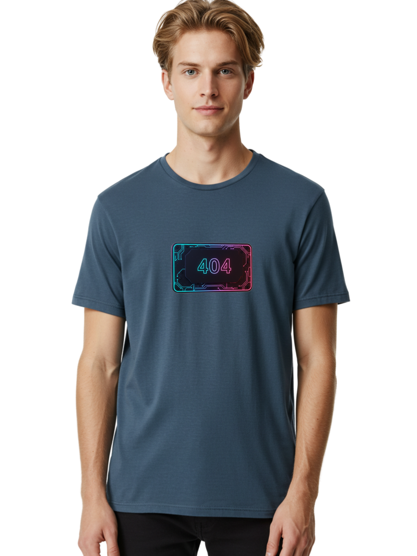 404-8 Men'S Graphic Tee, 100% Cotton, Comfortable Casual Summer Wear, Machine Washable, 404 Error Message, Futuristic Design, Neon Lights, Circuit Board, Error Page, Page Not Found, Tech Glitch, Digital Error Baa065