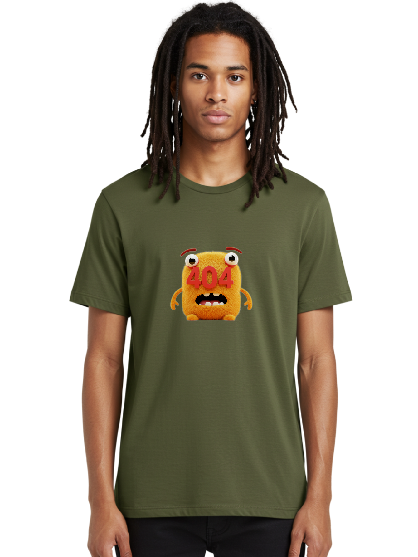 404-Character-1 Men'S Graphic Tee, 100% Cotton, Comfortable Casual Summer Wear, Machine Washable, Error Message, 404 Page Not Found, Cartoon Character, Angry Face, Red Numbers, Fuzzy Texture, Eyeballs Popped Out, Shocked Expression, Baa067