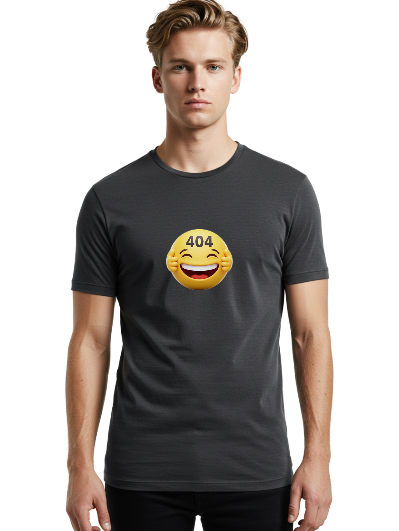 404-Emoji Men'S Graphic Tee, 100% Cotton, Comfortable Casual Summer Wear, Machine Washable, Error 404, Laughing Emoji, Funny Face, Humor, Internet Meme, Page Not Found, Error Message, Comedic Relief Baa071