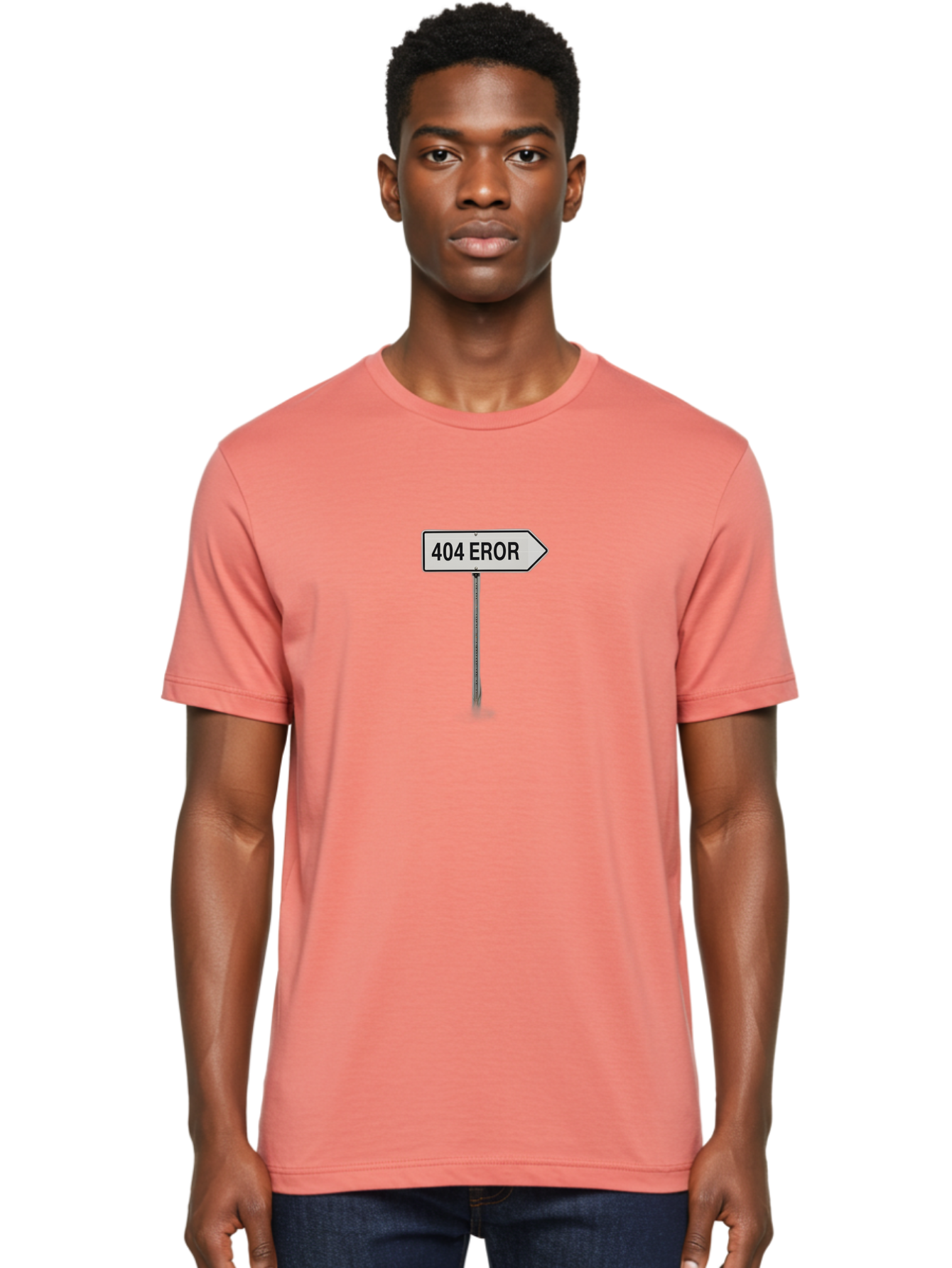 404-Eror Men'S Graphic Tee, 100% Cotton, Comfortable Casual Summer Wear, Machine Washable, 404 Error Sign, Navigation Sign, Error Message, Directional Sign, Misspelled Text, White Sign, Black Text, Arrow Sign, Metal Pole, Page Not Found Baa072