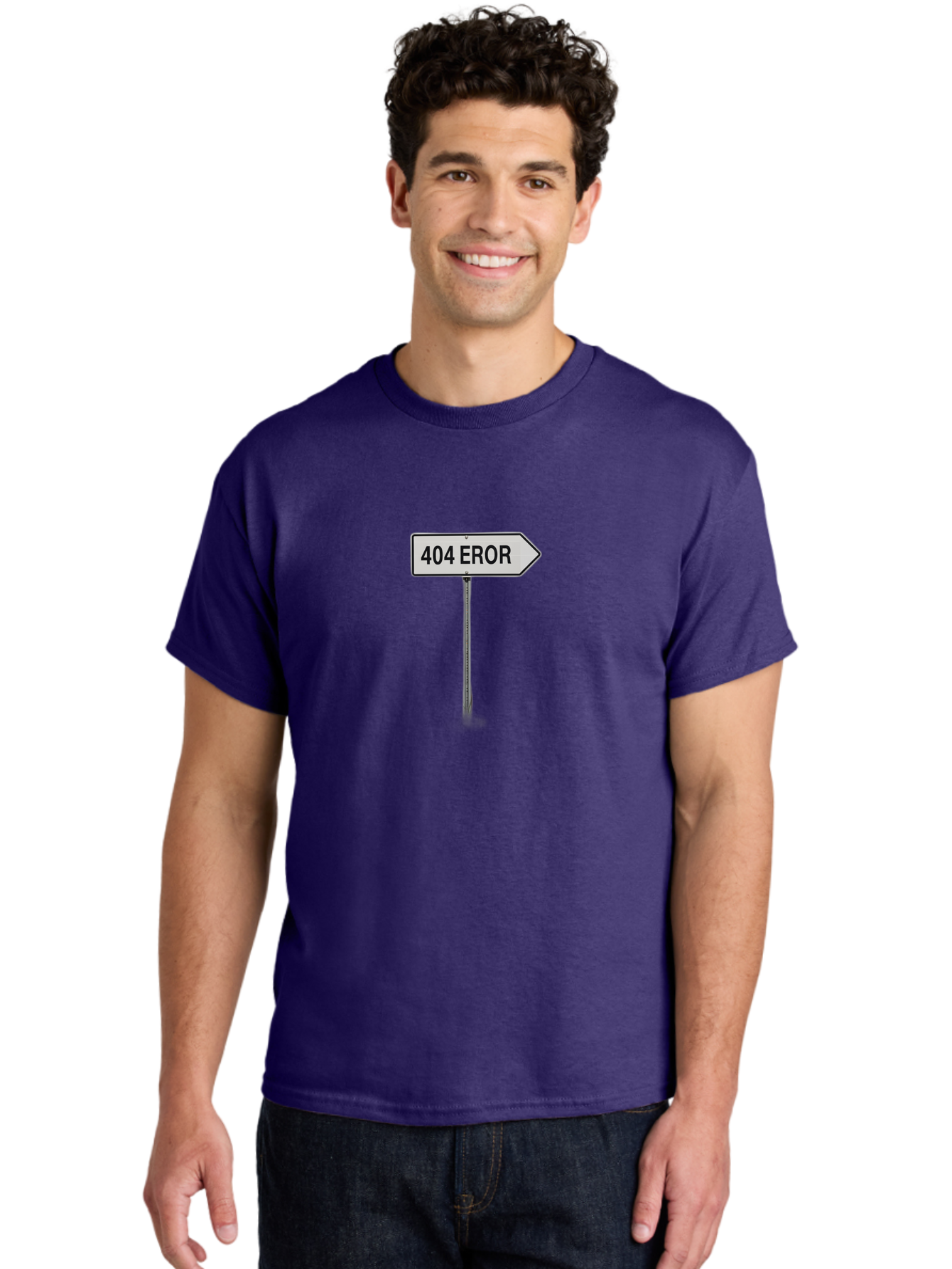 404-Eror Men'S Graphic Tee, 100% Cotton, Comfortable Casual Summer Wear, Machine Washable, 404 Error Sign, Navigation Sign, Error Message, Directional Sign, Misspelled Text, White Sign, Black Text, Arrow Sign, Metal Pole, Page Not Found Baa072