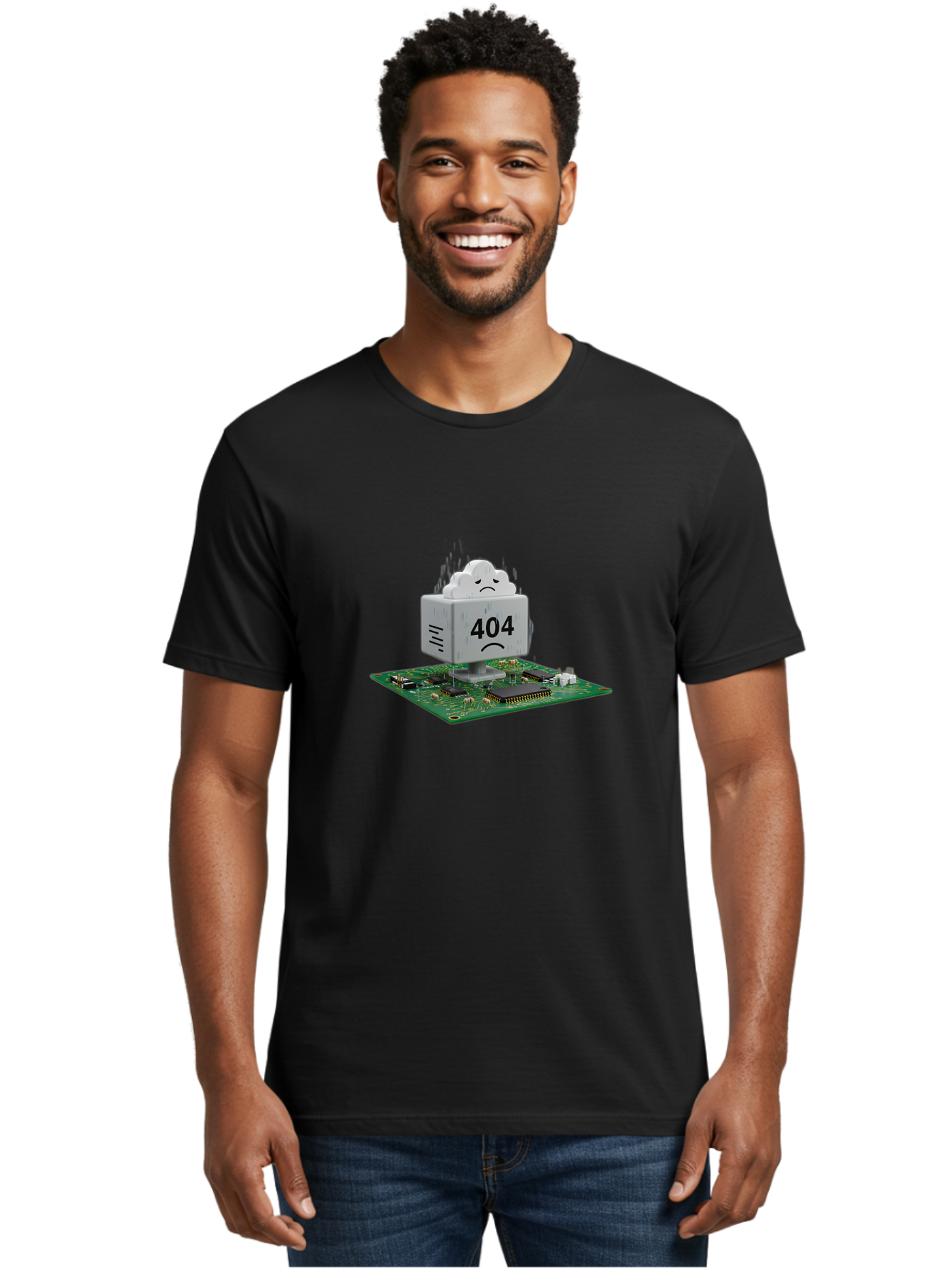 404-Error-10 Men'S Graphic Tee, 100% Cotton, Comfortable Casual Summer Wear, Machine Washable, 404 Error Message, Sad Cloud, Unhappy Face, Computer Hardware, Circuit Board, Error Code, Webpage Not Found, Broken Link, Digital Frustration, Baa074