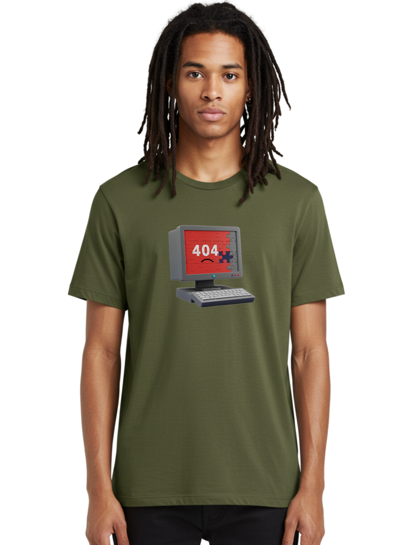 404-Error-11 Men'S Graphic Tee, 100% Cotton, Comfortable Casual Summer Wear, Machine Washable, Computer Monitor Displaying 404 Error, Jigsaw Puzzle Pieces, Error Message, Broken Screen, Technical Issue, Puzzle Pieces Falling Apart, Baa075
