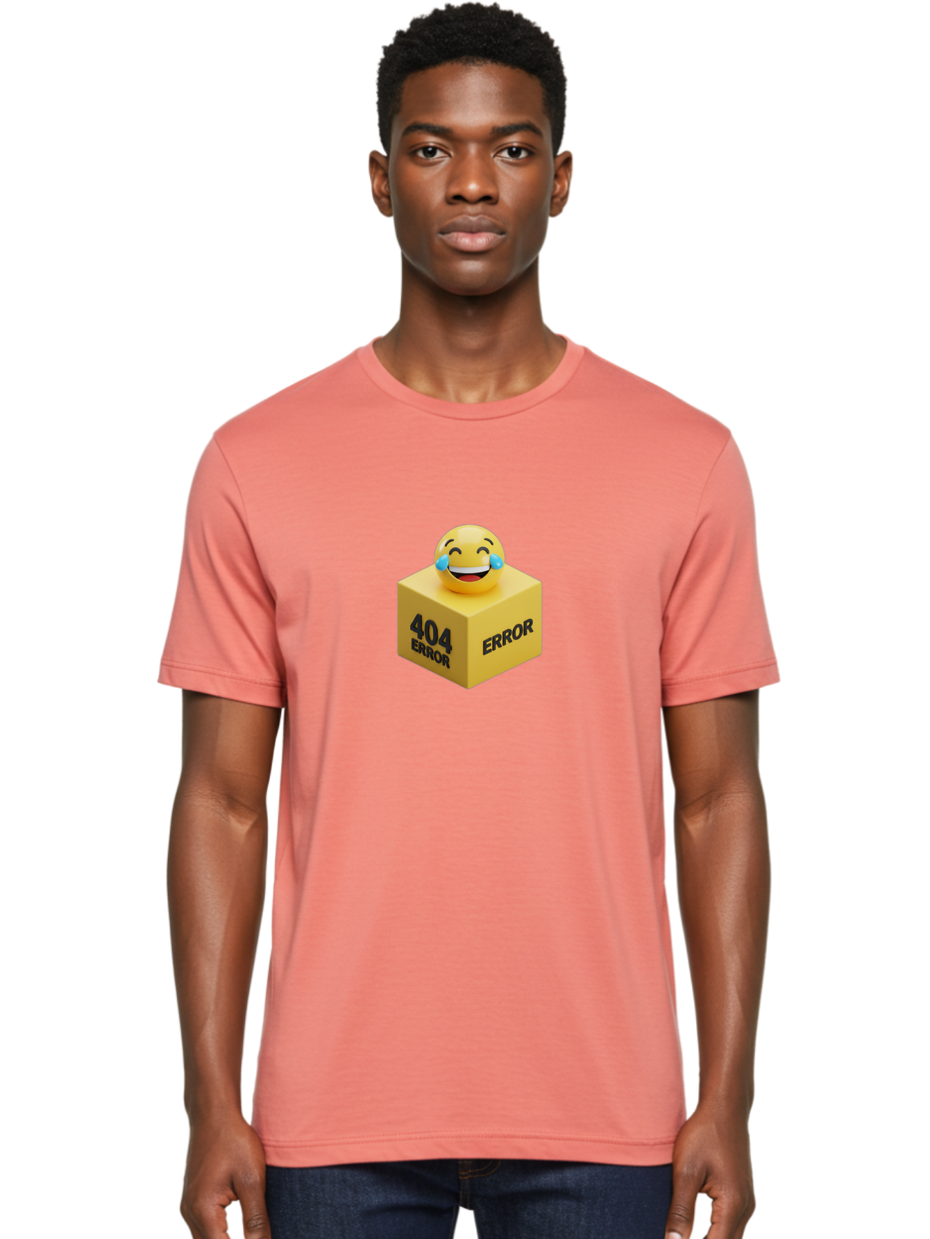 404-Error-3 Men'S Graphic Tee, 100% Cotton, Comfortable Casual Summer Wear, Machine Washable, 404 Error, Error Message, Laughing Emoji, 3D Rendering, Humor, Comedy, Website Error, Webpage Not Found, Crying Laughing Face, Humorous 404 Baa077