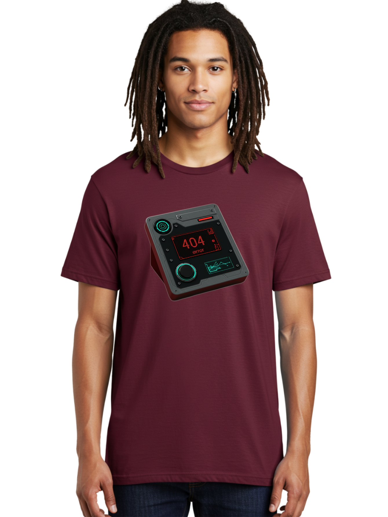 404-Error-4 Men'S Graphic Tee, 100% Cotton, Comfortable Casual Summer Wear, Machine Washable, Futuristic Device, 404 Error Message, Neon Lights, Digital Display, Error Screen, Cyberpunk Technology, Glitchy Interface, High-Tech Gadget Baa078