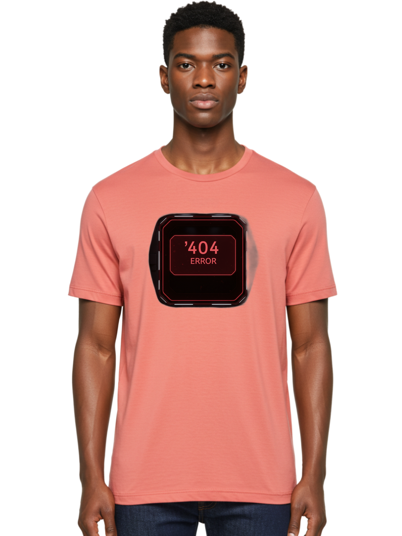 404-Error-5 Men'S Graphic Tee, 100% Cotton, Comfortable Casual Summer Wear, Machine Washable, 404 Error Message, Error Page, Website Error, Page Not Found, Futuristic Design, Digital Glitch, Red Neon Lights, Cyberpunk Aesthetic, Baa079