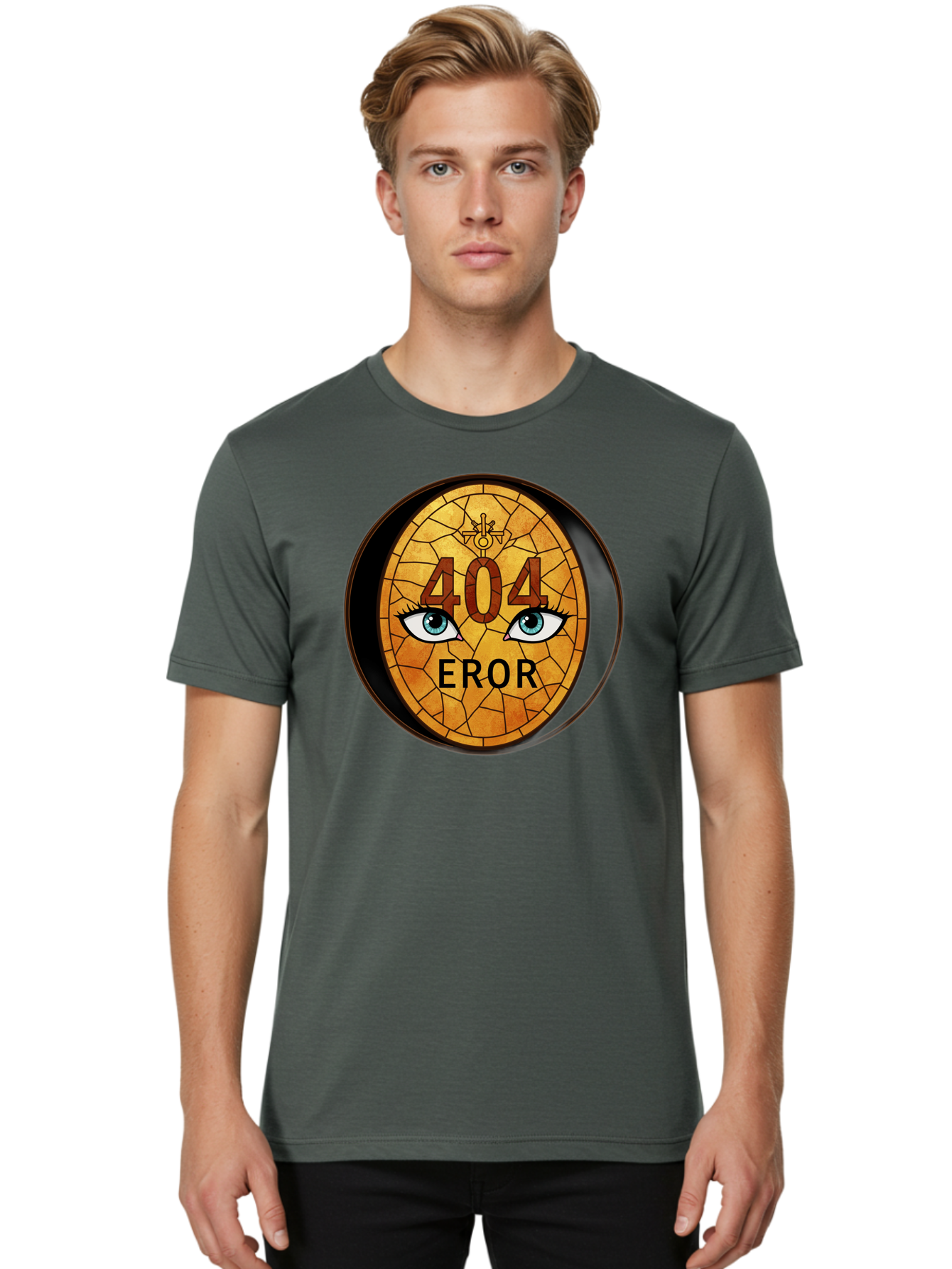 404-Error-7 Men'S Graphic Tee, 100% Cotton, Comfortable Casual Summer Wear, Machine Washable, 404 Error Message, Stained Glass Art, Mysterious Eyes, Website Error, Broken Link, Technical Issue, Surreal Design, Eye-Catching Graphic, Baa081