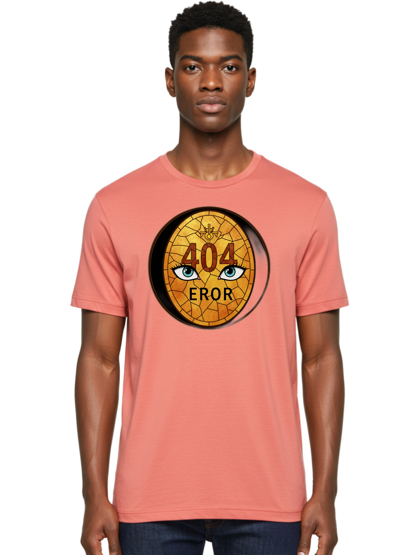 404-Error-7 Men'S Graphic Tee, 100% Cotton, Comfortable Casual Summer Wear, Machine Washable, 404 Error Message, Stained Glass Art, Mysterious Eyes, Website Error, Broken Link, Technical Issue, Surreal Design, Eye-Catching Graphic, Baa081