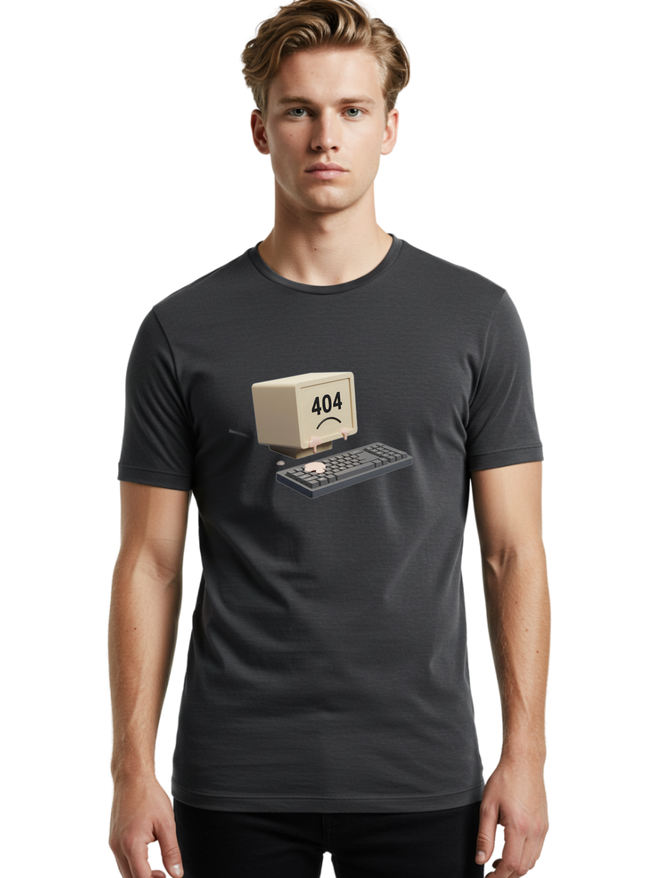 404-Error-Computer Men'S Graphic Tee, 100% Cotton, Comfortable Casual Summer Wear, Machine Washable, Computer Error, 404 Message, Frowning Face, Sad Computer, Technical Issue, Error Screen, Keyboard And Monitor, Digital Malfunction, Baa084