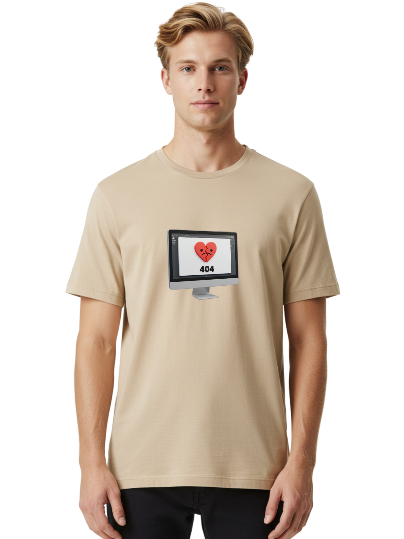 404-Error-Heart Men'S Graphic Tee, 100% Cotton, Comfortable Casual Summer Wear, Machine Washable, 404 Error Page, Broken Heart, Sad Face, Heartbreak Symbol, Webpage Not Found, Technical Issue, Error Message, Frustrated User Baa085
