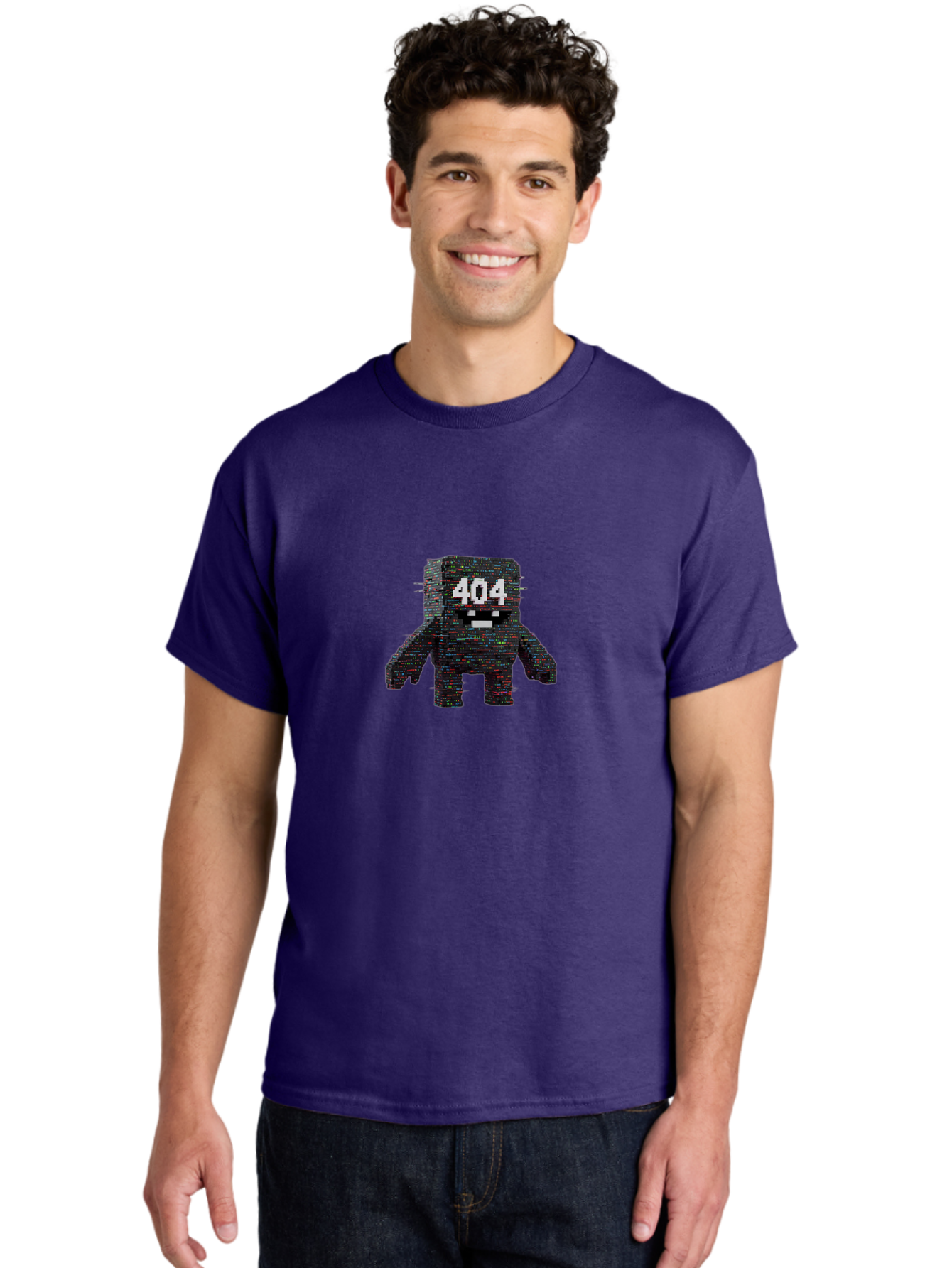 404-Error-Monster Men'S Graphic Tee, 100% Cotton, Comfortable Casual Summer Wear, Machine Washable, Glitchy Monster, Error Message, 404, Distorted Creature, Digital Art, Pixelated Character, Creepy Figure, Faulty Code, Malfunctioning, Baa087