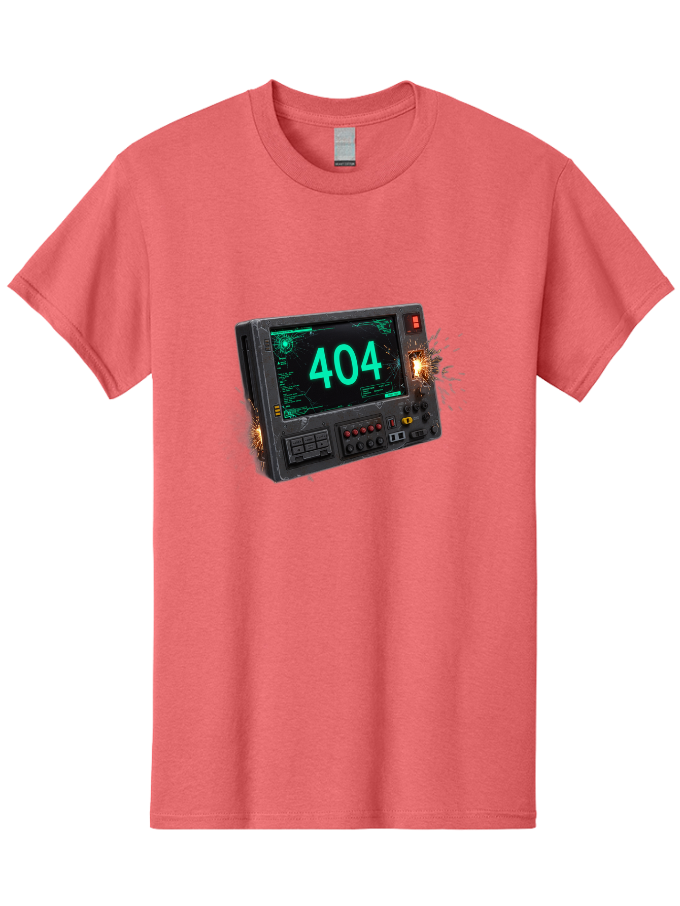 404-Error-Screen Men'S Graphic Tee, 100% Cotton, Comfortable Casual Summer Wear, Machine Washable, Error Message, 404, Computer Screen, Sparks Flying, Malfunctioning, Cyberpunk, Digital Glitches, Futuristic Technology, Error Code Baa091