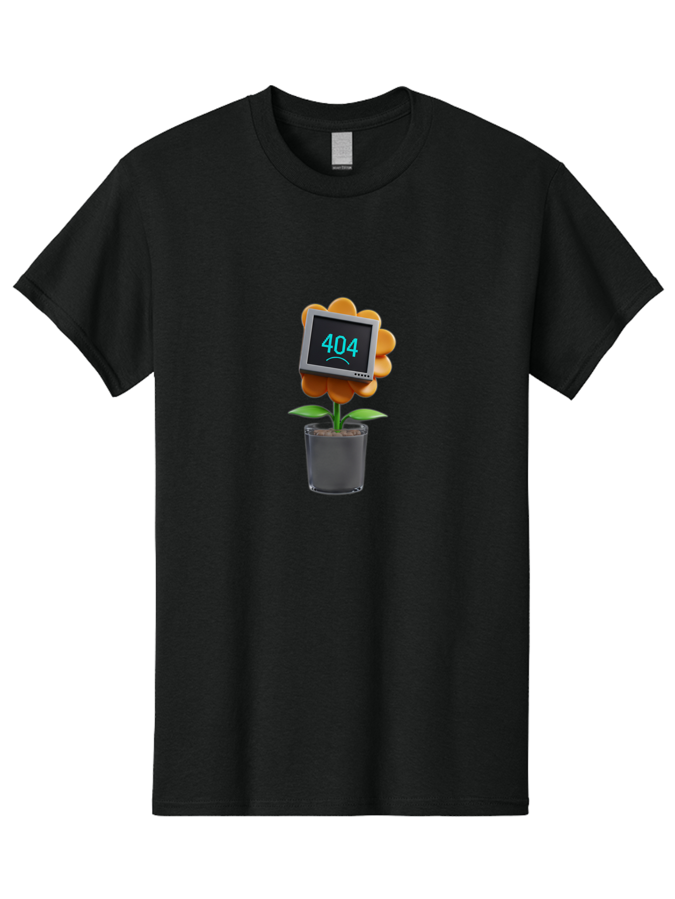 404-Flower Men'S Graphic Tee, 100% Cotton, Comfortable Casual Summer Wear, Machine Washable, Error Message, 404 Page Not Found, Orange Flower, Pot, Screen Display, Sad Face, Technology Glitch, Digital Error, Web Page Issue Baa094