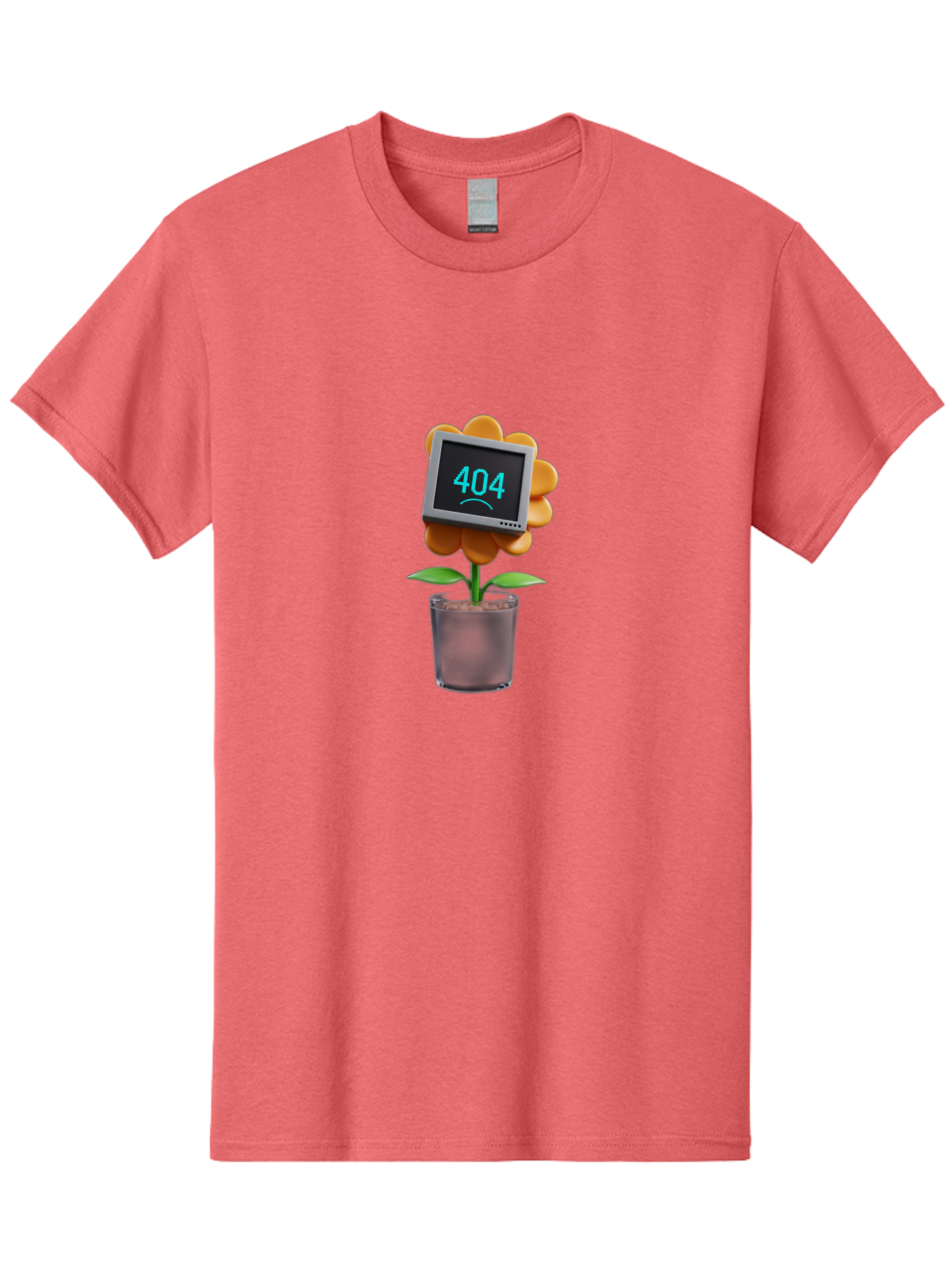 404-Flower Men'S Graphic Tee, 100% Cotton, Comfortable Casual Summer Wear, Machine Washable, Error Message, 404 Page Not Found, Orange Flower, Pot, Screen Display, Sad Face, Technology Glitch, Digital Error, Web Page Issue Baa094