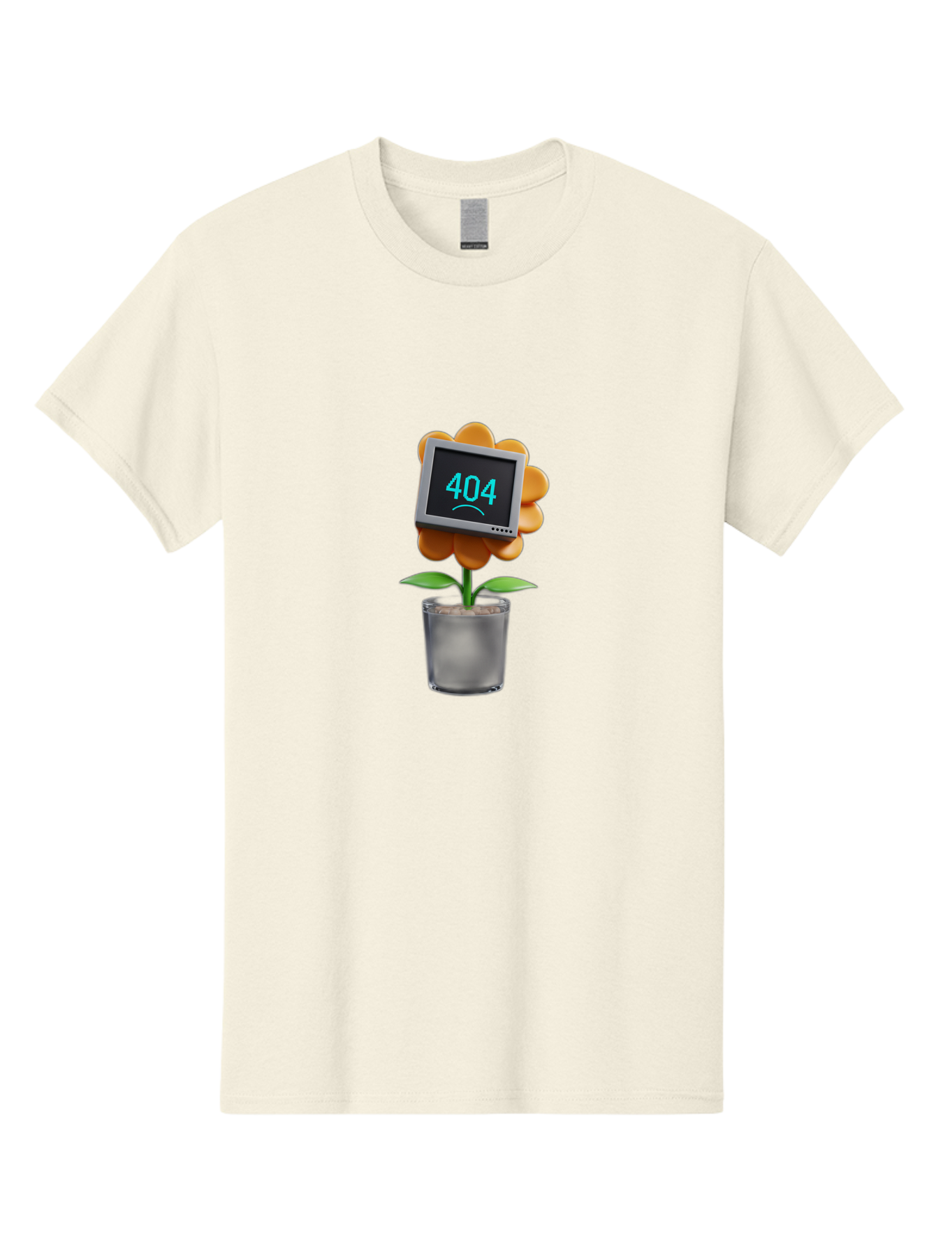 404-Flower Men'S Graphic Tee, 100% Cotton, Comfortable Casual Summer Wear, Machine Washable, Error Message, 404 Page Not Found, Orange Flower, Pot, Screen Display, Sad Face, Technology Glitch, Digital Error, Web Page Issue Baa094