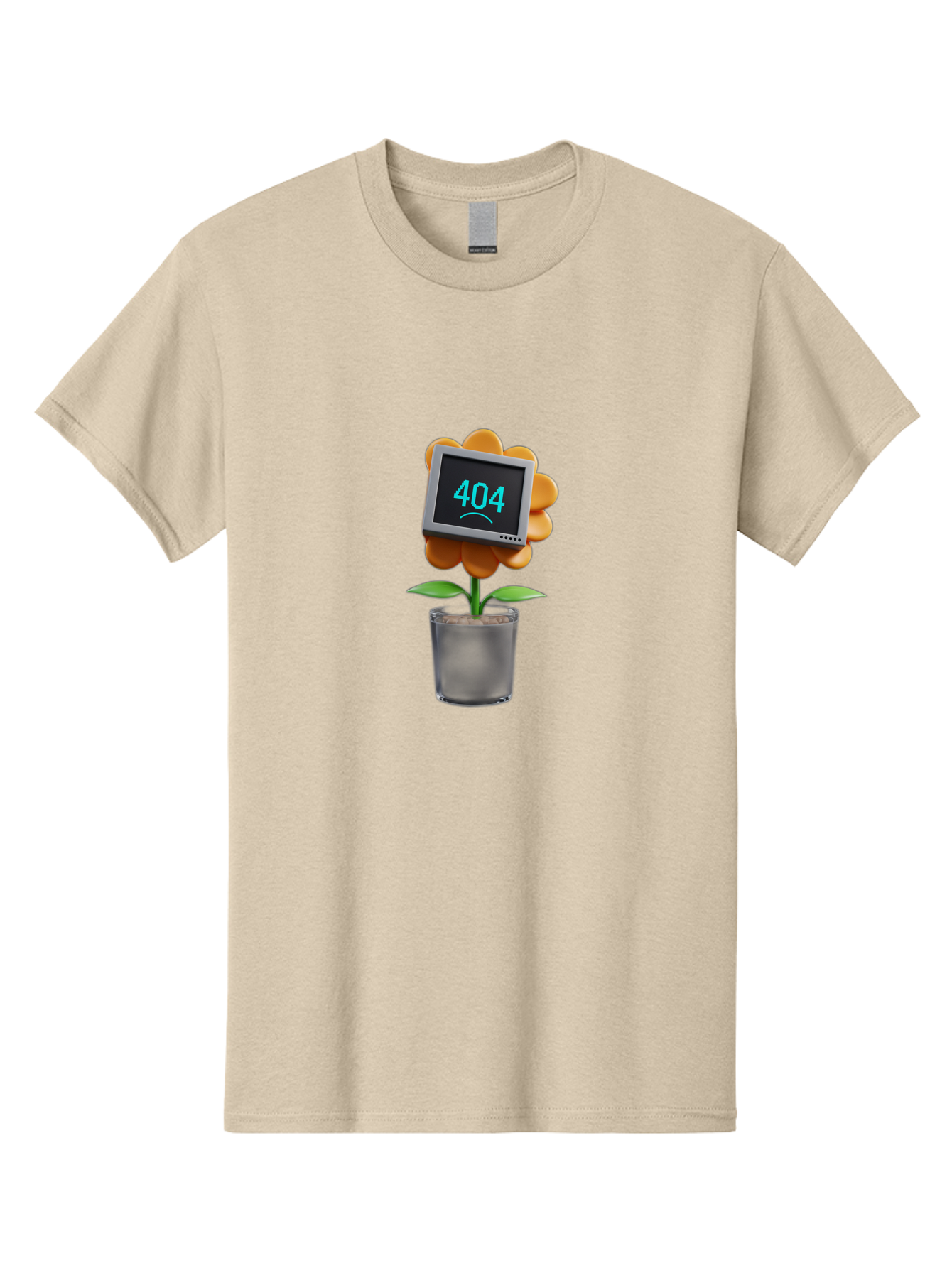 404-Flower Men'S Graphic Tee, 100% Cotton, Comfortable Casual Summer Wear, Machine Washable, Error Message, 404 Page Not Found, Orange Flower, Pot, Screen Display, Sad Face, Technology Glitch, Digital Error, Web Page Issue Baa094
