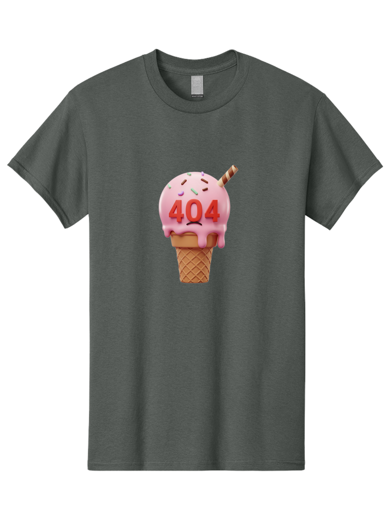 404-Ice-Cream Men'S Graphic Tee, 100% Cotton, Comfortable Casual Summer Wear, Machine Washable, Sad Ice Cream Cone, 404 Error, Pink Ice Cream, Sprinkles, Sweet Treat, Frowning Face, Melting Ice Cream, Error Message, Dessert, 404 Baa095