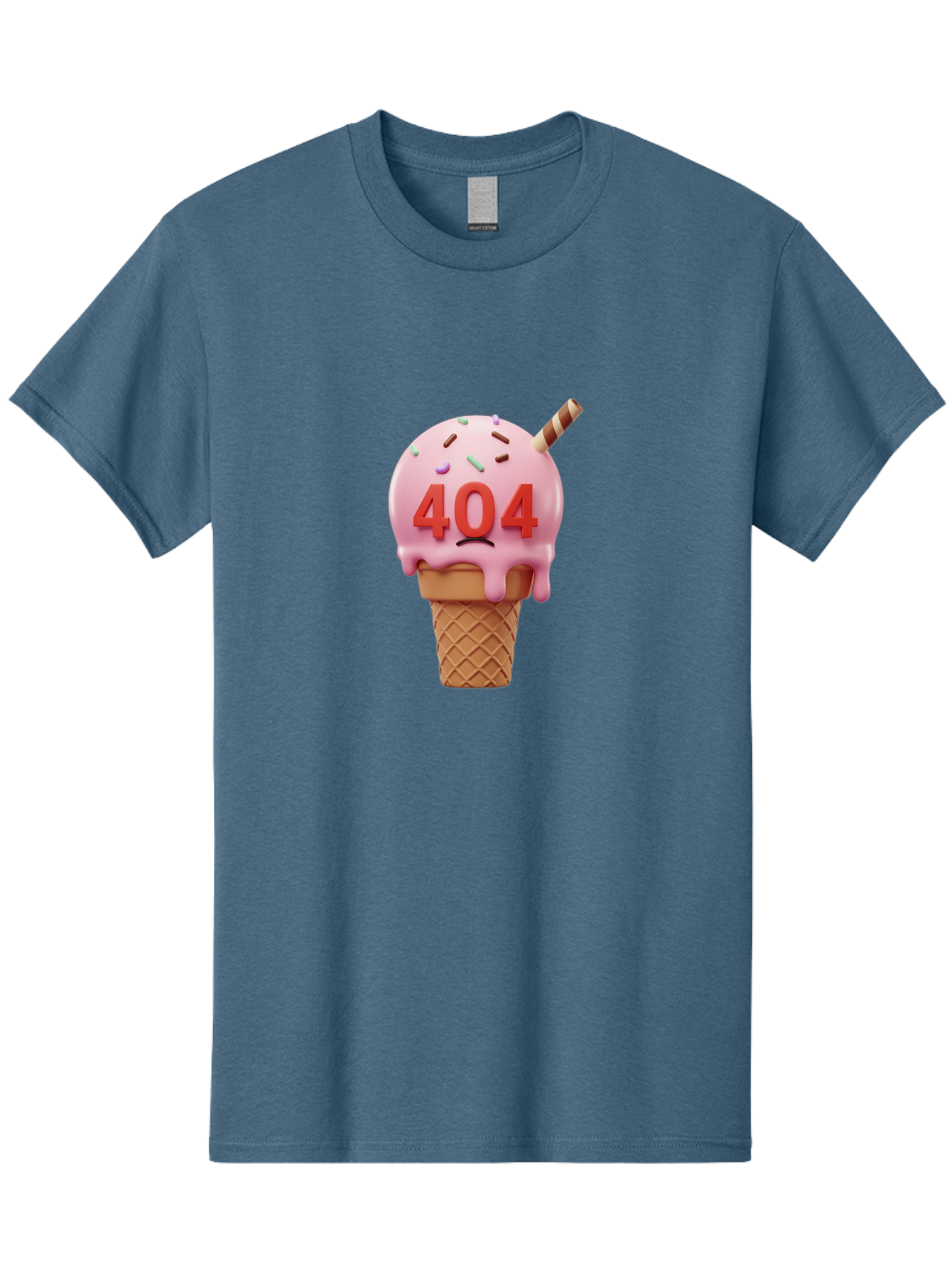 404-Ice-Cream Men'S Graphic Tee, 100% Cotton, Comfortable Casual Summer Wear, Machine Washable, Sad Ice Cream Cone, 404 Error, Pink Ice Cream, Sprinkles, Sweet Treat, Frowning Face, Melting Ice Cream, Error Message, Dessert, 404 Baa095