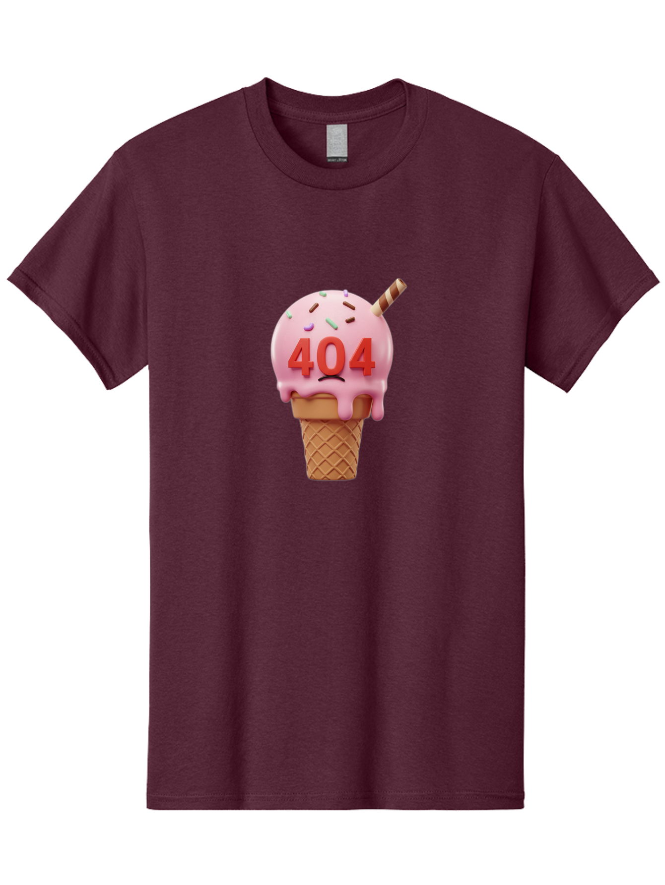 404-Ice-Cream Men'S Graphic Tee, 100% Cotton, Comfortable Casual Summer Wear, Machine Washable, Sad Ice Cream Cone, 404 Error, Pink Ice Cream, Sprinkles, Sweet Treat, Frowning Face, Melting Ice Cream, Error Message, Dessert, 404 Baa095