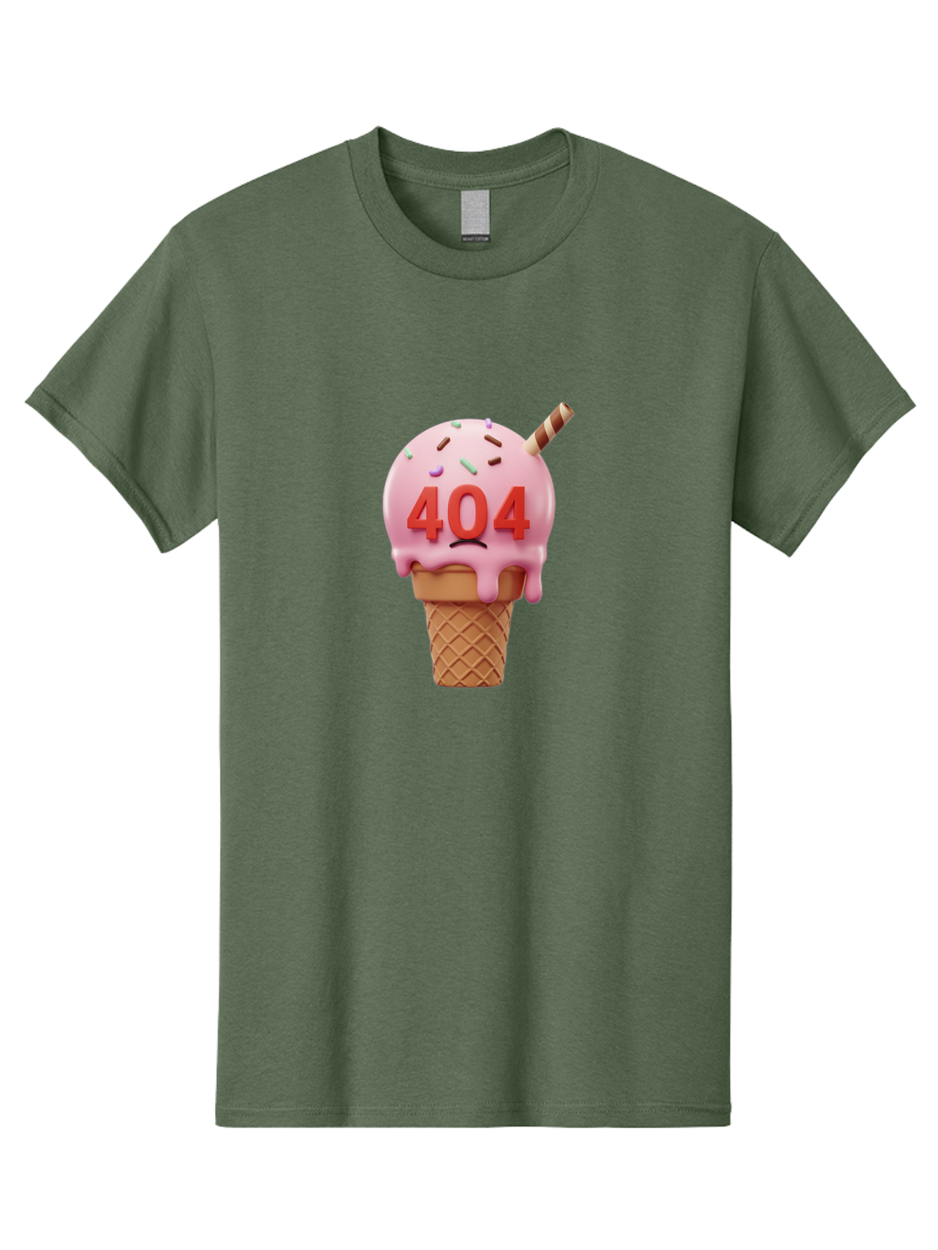 404-Ice-Cream Men'S Graphic Tee, 100% Cotton, Comfortable Casual Summer Wear, Machine Washable, Sad Ice Cream Cone, 404 Error, Pink Ice Cream, Sprinkles, Sweet Treat, Frowning Face, Melting Ice Cream, Error Message, Dessert, 404 Baa095