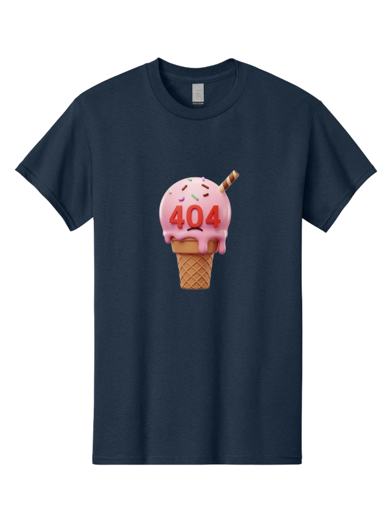 404-Ice-Cream Men'S Graphic Tee, 100% Cotton, Comfortable Casual Summer Wear, Machine Washable, Sad Ice Cream Cone, 404 Error, Pink Ice Cream, Sprinkles, Sweet Treat, Frowning Face, Melting Ice Cream, Error Message, Dessert, 404 Baa095